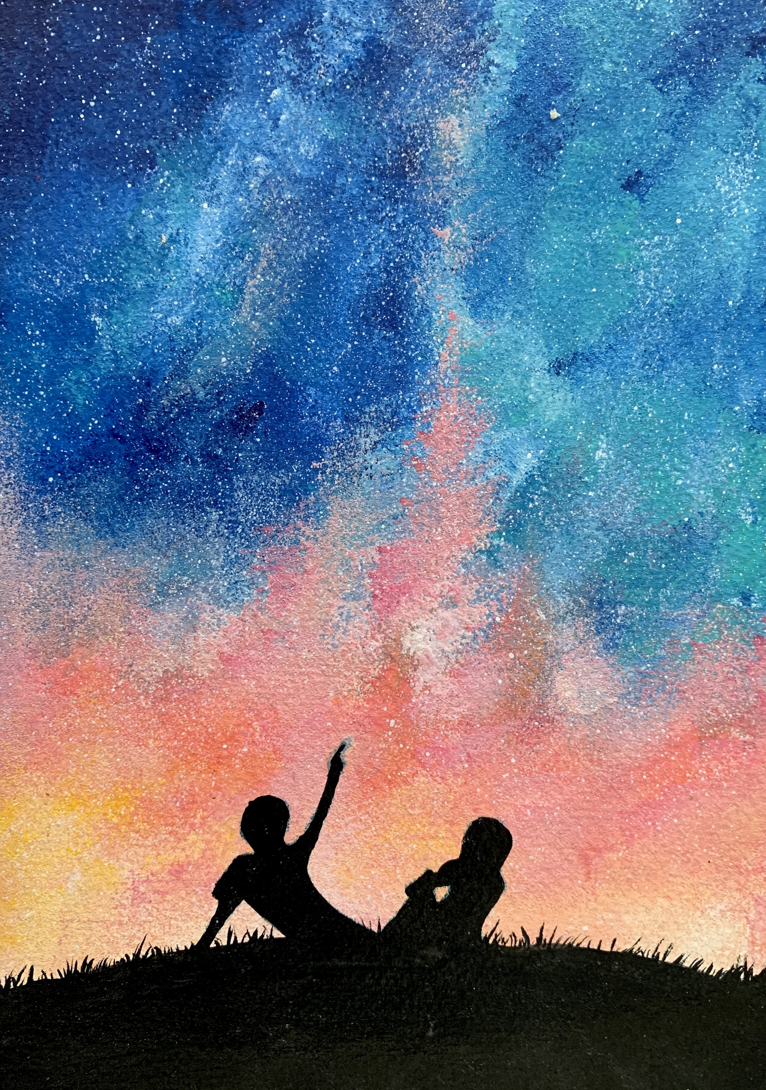Couple Staring Northern Lights | Acrylic Painting