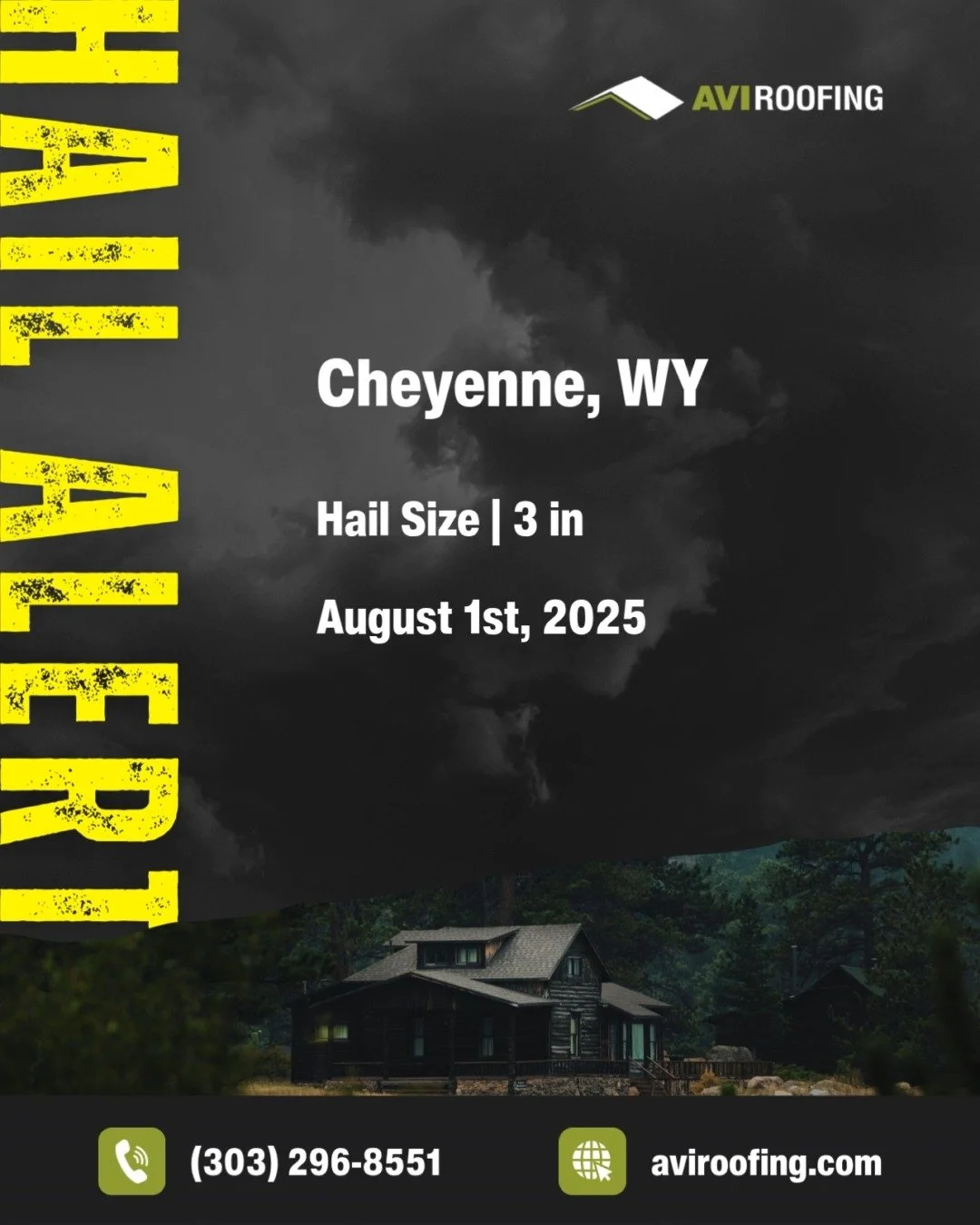 Cheyenne, Wyoming was hit with large hail on Friday, August 1st. Hail up to 3" was seen throughout the area, effecting about 30,000 homes.
If your home or business was in the path of this storm, give us a call or visit us online to schedule a