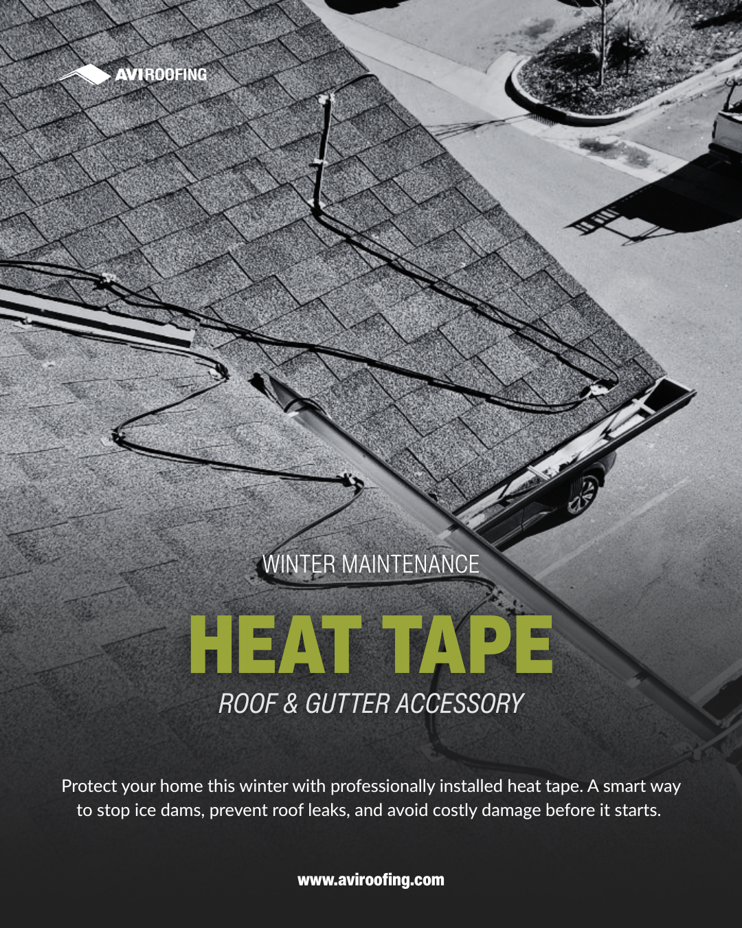 Heat Tape professionally installed on the roof eave of a home. The heat tape is secured by special clips that can handle extreme temperatures.