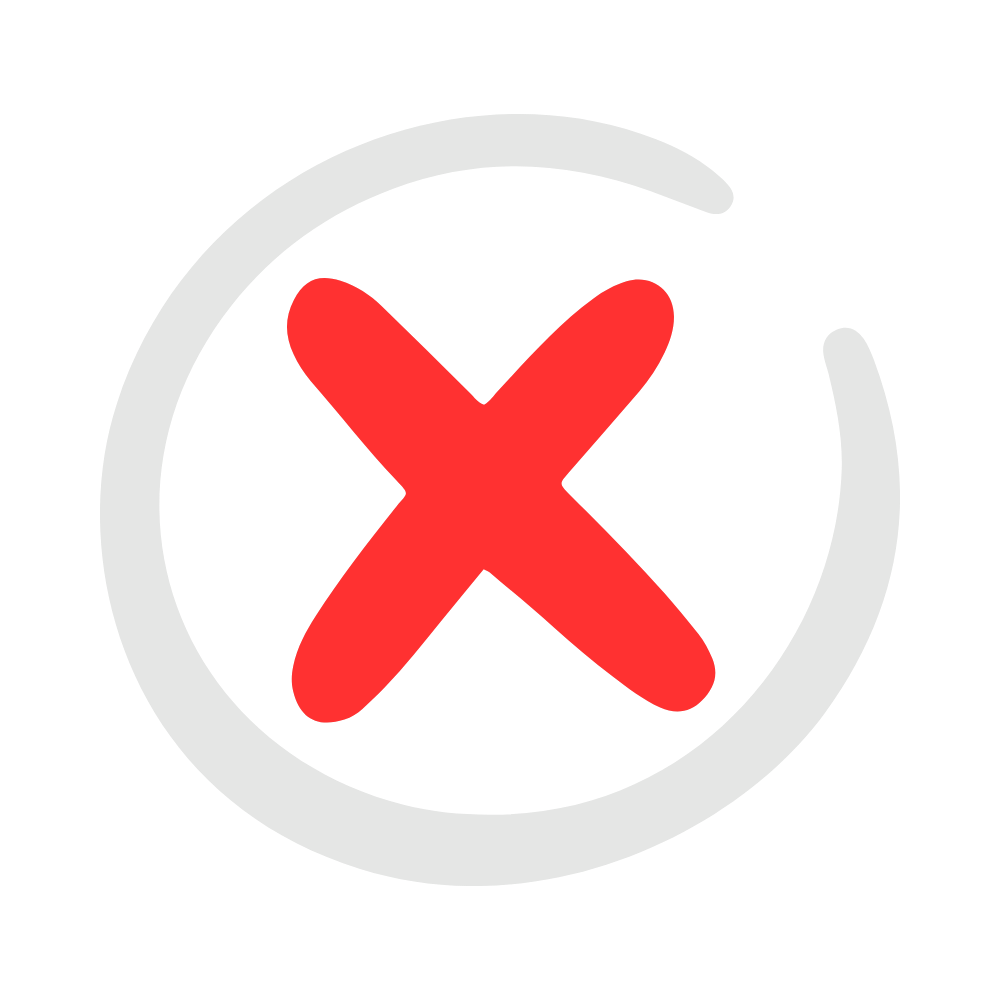 A red "x" indicating traits that are red flags when selecting a roofing contractor.