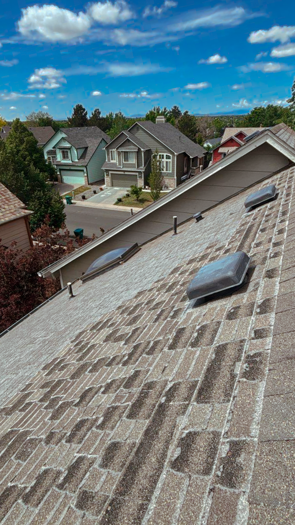 Pictured is a worn and deteriorated roof AVI identified on inspection. This is an example of a roof that needs to be replaced.