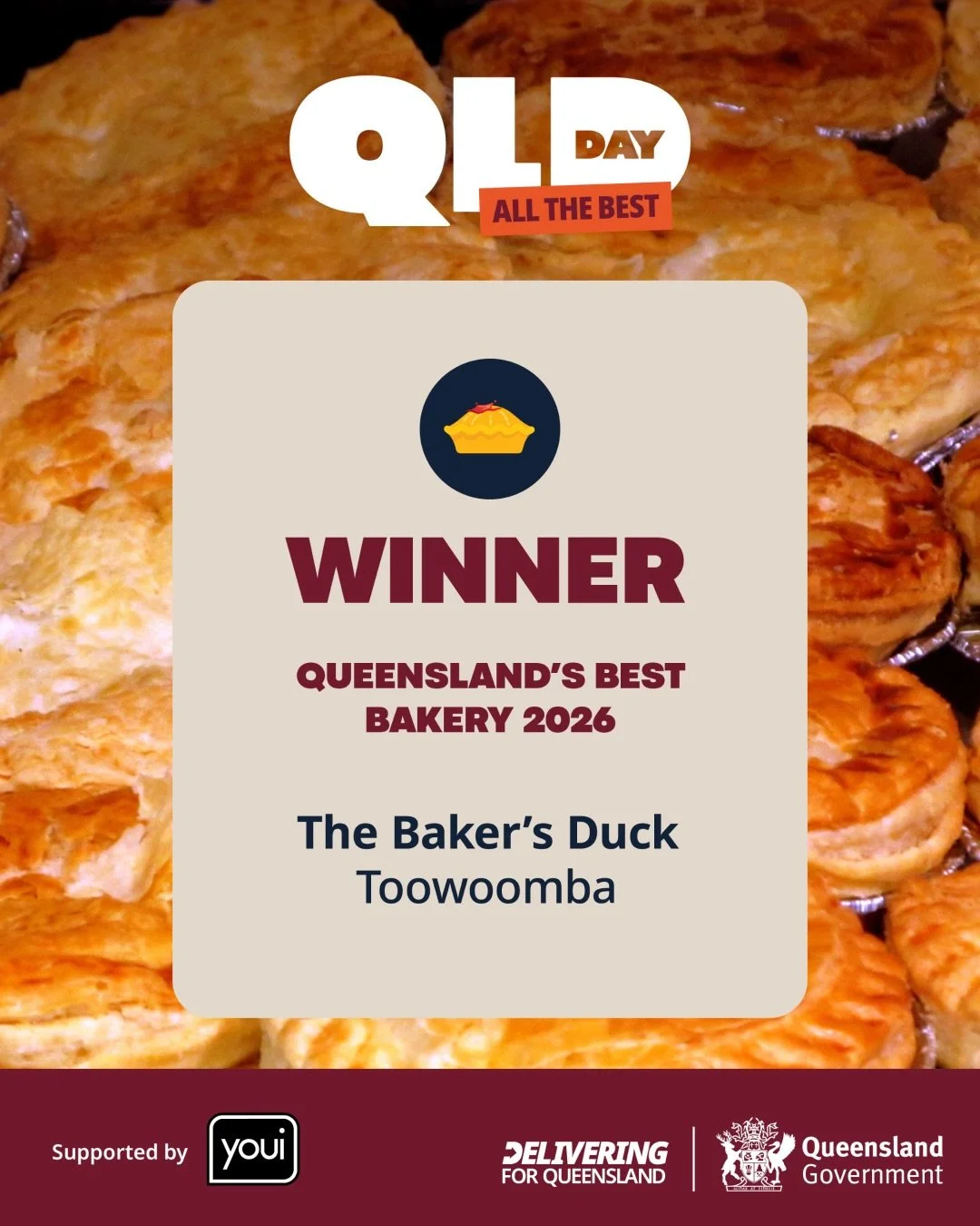We won. Queensland&rsquo;s Best Bakery 2026. 🏆

Eleven years of early mornings, flour-dusted benches, and pouring everything we have into every single thing we make and you voted us the best bakery in Queensland. From a little shop on Campbell Stree