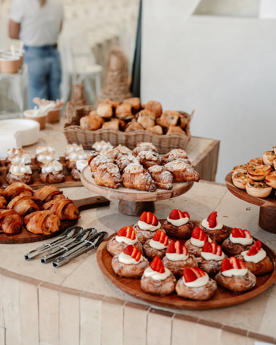 Your next event deserves a grazing table like this. 🥐⁠
⁠
From masterclasses to corporate mornings, we've done the catering thing enough times to know what disappears first (hint: everything).⁠
Almond croissants, quiches, pastries all fresh, all read