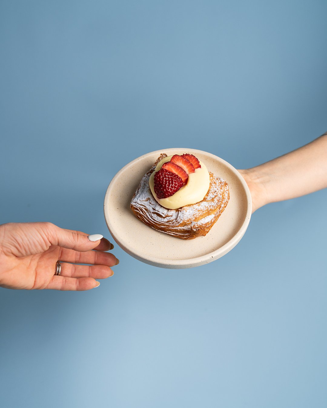 The Strawberry Cheesecake Danish. Reigning best seller, no signs of stopping. 🍓⁠
⁠
Flaky pastry, cheesecake filling, fresh strawberries. It's simple, and that's exactly why it works. It sells itself, but we'll hype it up anyway because it's a MUST t