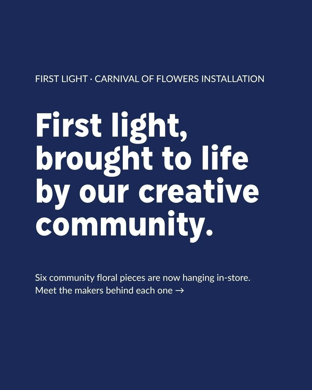 Our community floral install is up. 🌸⁠
⁠
Six incredible floral pieces are now hanging in-store as part of Carnival of Flowers, and we could not be prouder to share them.⁠
⁠
A massive thank you to everyone who submitted a piece for our First Light br