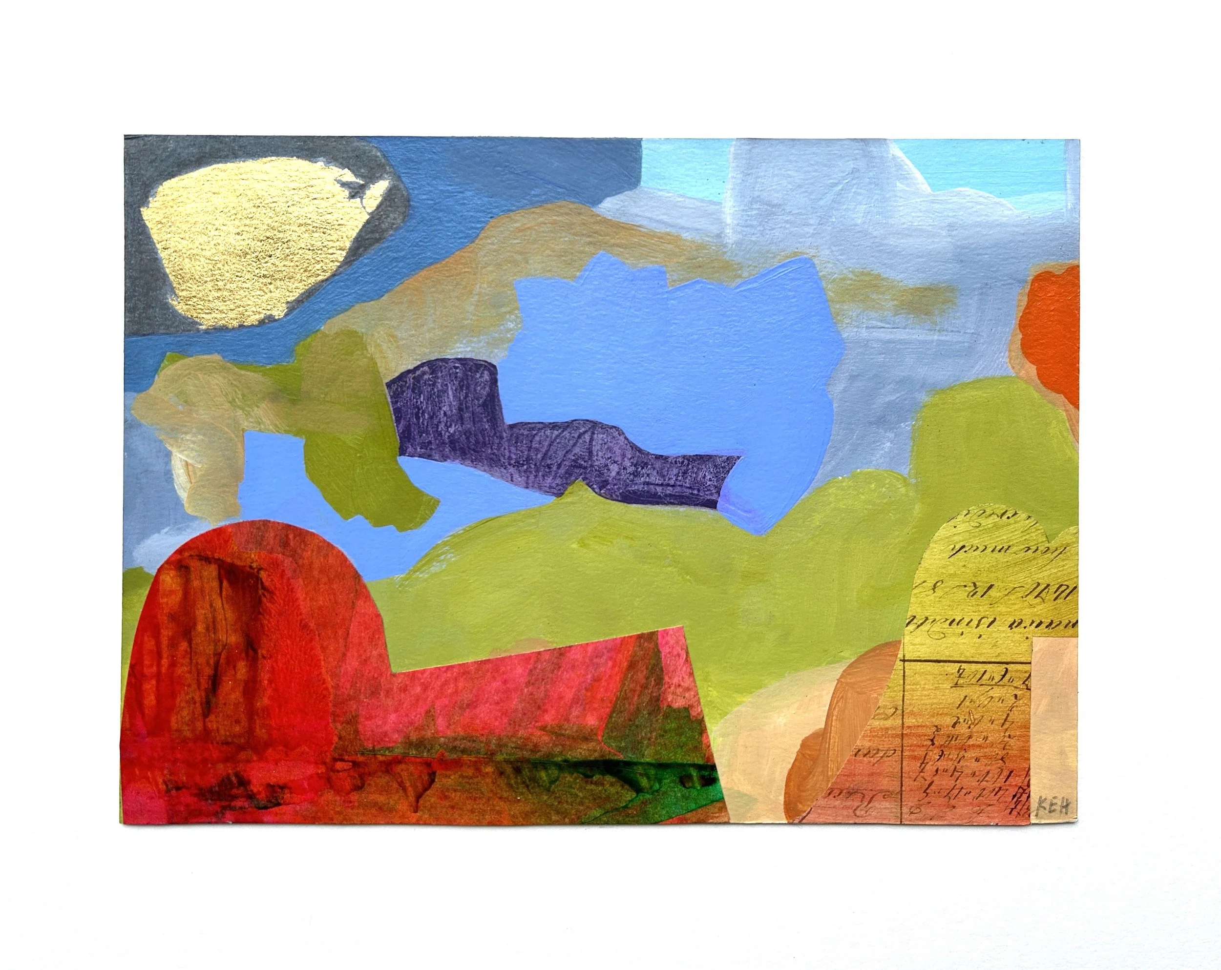 View, 2024, acrylic, graphite, foil, paper on 4 ply mat board, 7 1/2 x 10 1/2 in