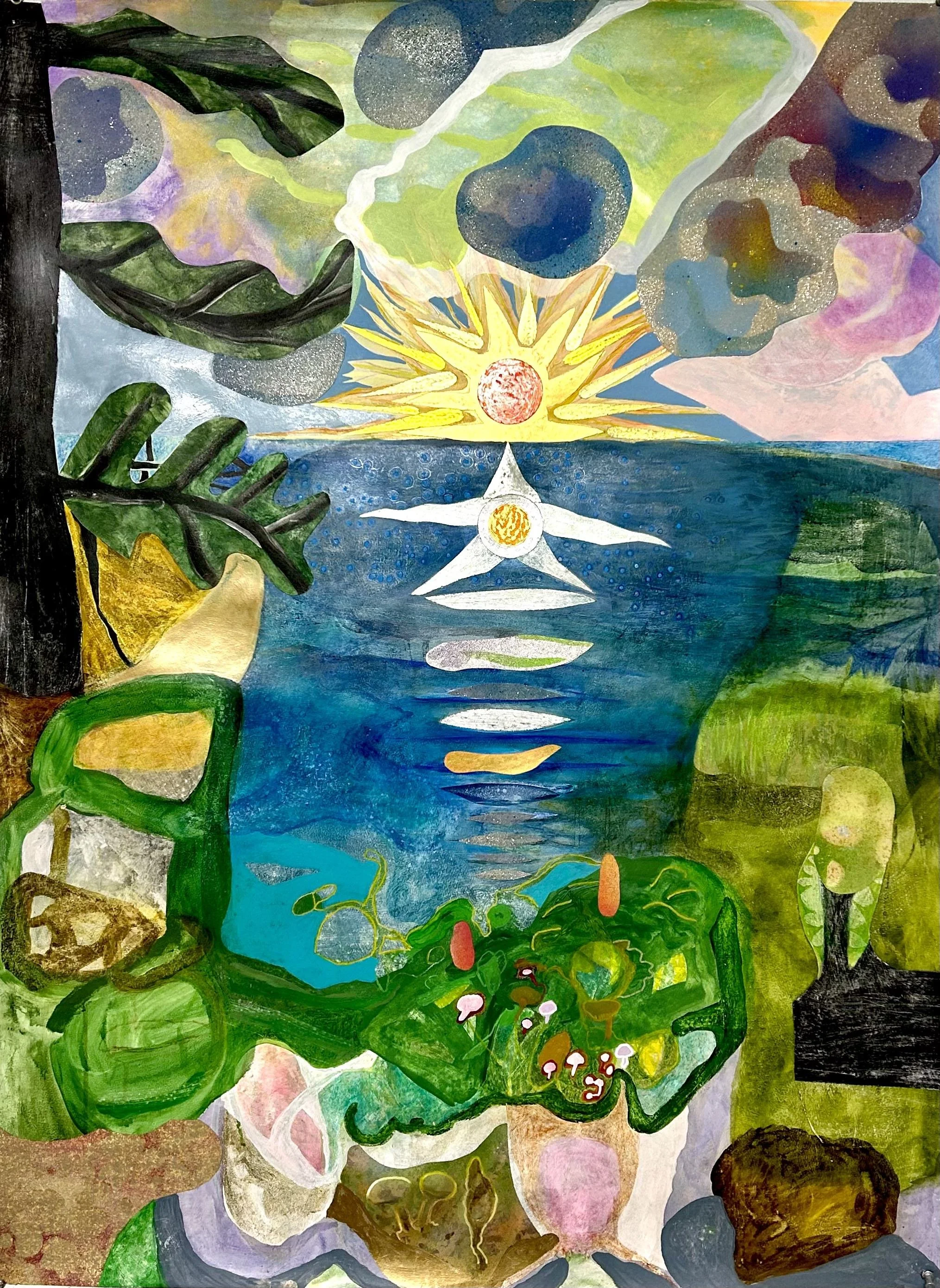 Eon III, 2023, acrylic, spray paint, color pencil, paper media on Strathmore, 40 x 30 in. Private Collection