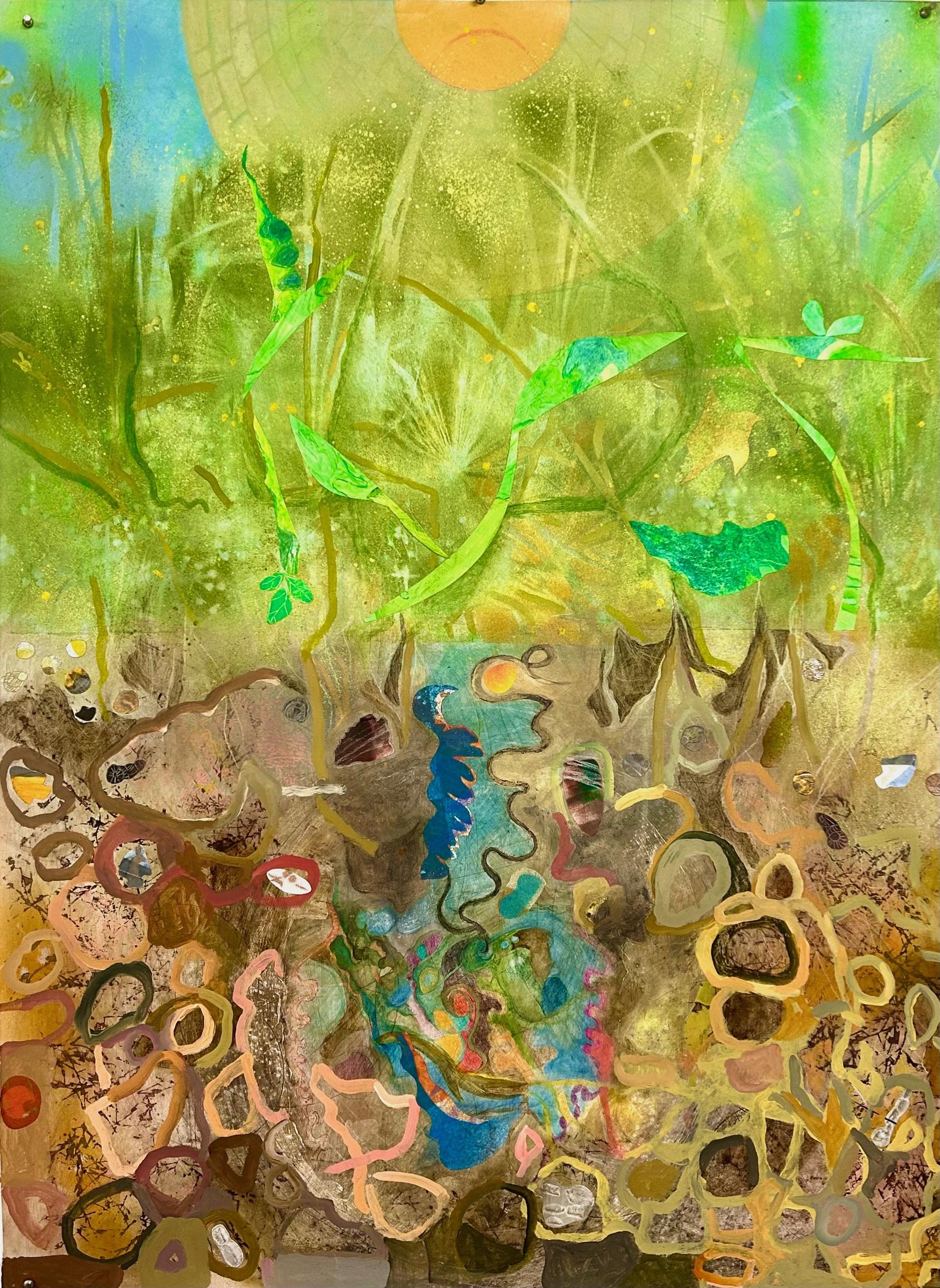 Eon II, 2023, acrylic, spray paint, color pencil, paper media on Strathmore, 40 x 30 in. Collection St. Ambrose College