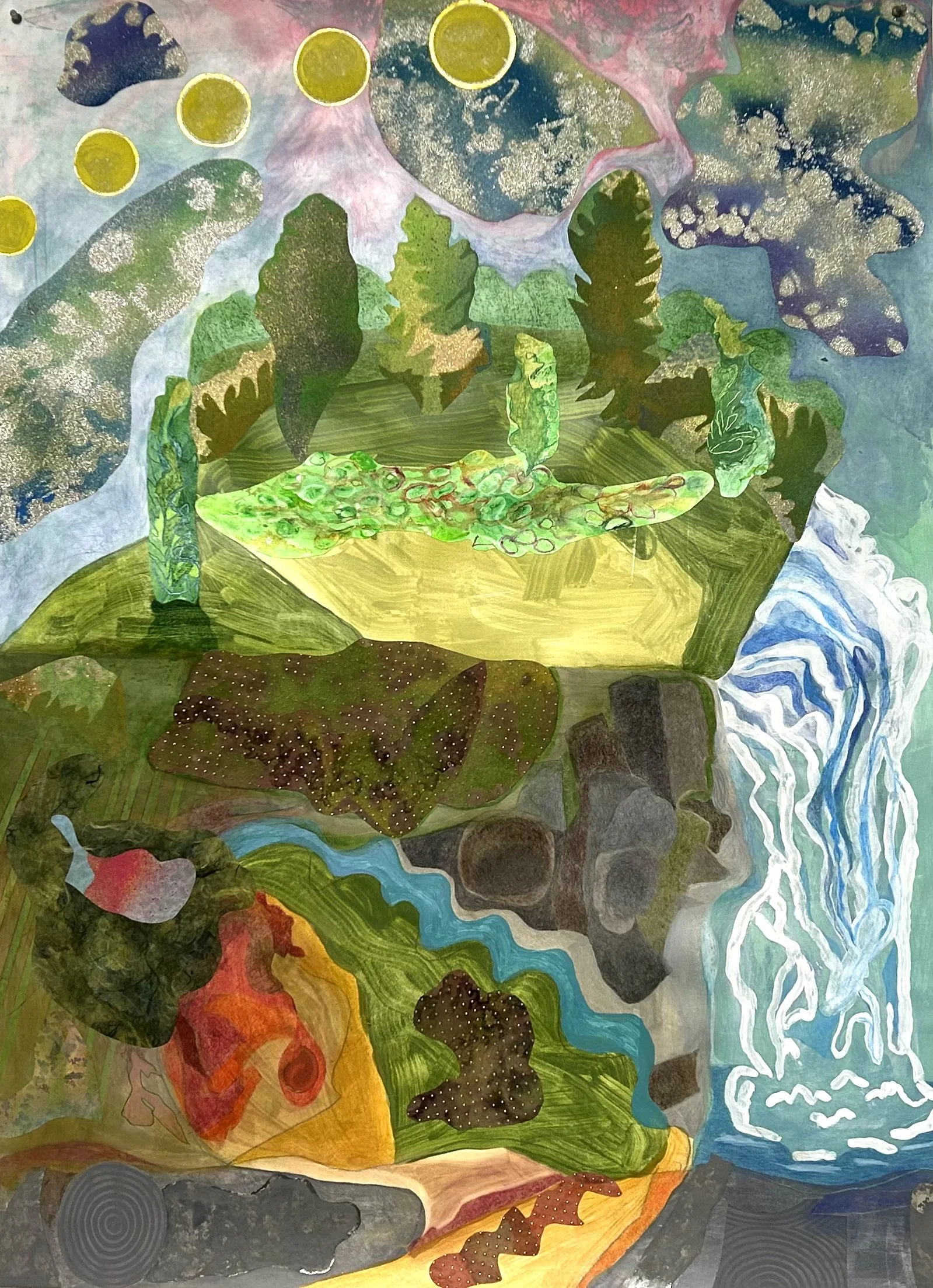 Eon I, 2023, acrylic, spray paint, color pencil, paper media on Strathmore, 40 x 30 in. Private Collection