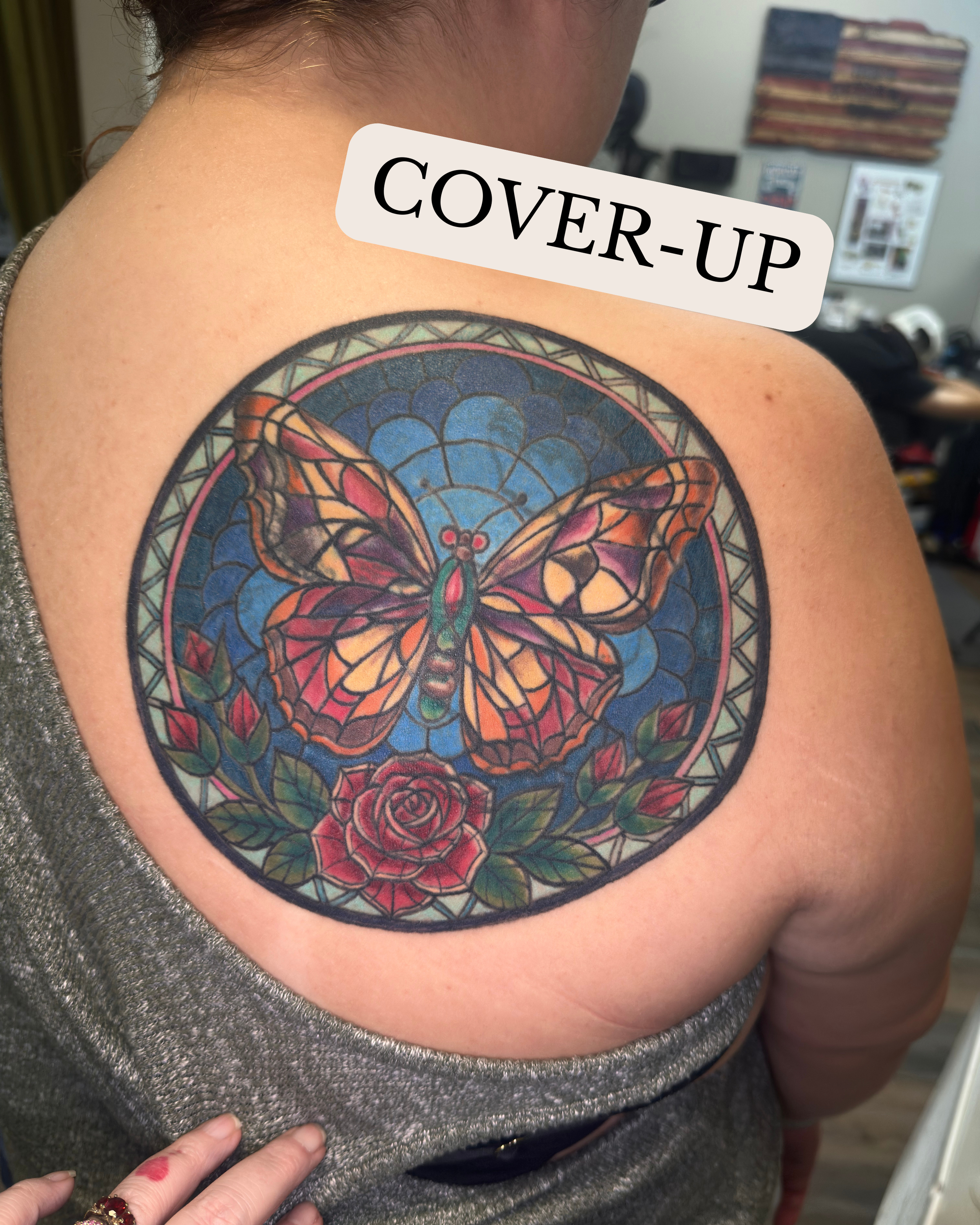 stained glass coverup tattoo