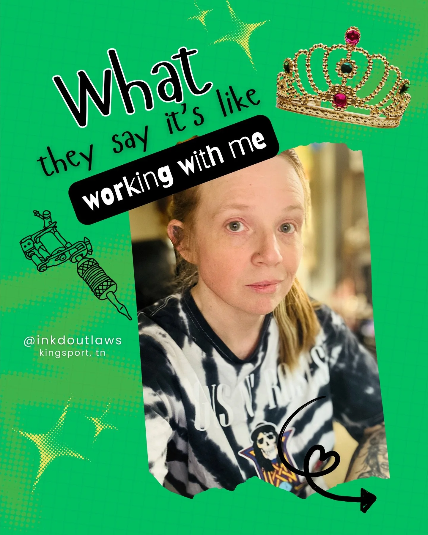 What can I say? 💅🏻 All of this actually! 😅 But, if I really did ask them what it&rsquo;s like working with me, this is EXACTLY what they would say anyways. 🫶🏻 

#bossbabe #tattooshoplife #wegotjokeshere #inkdoutlaws #kingsporttn