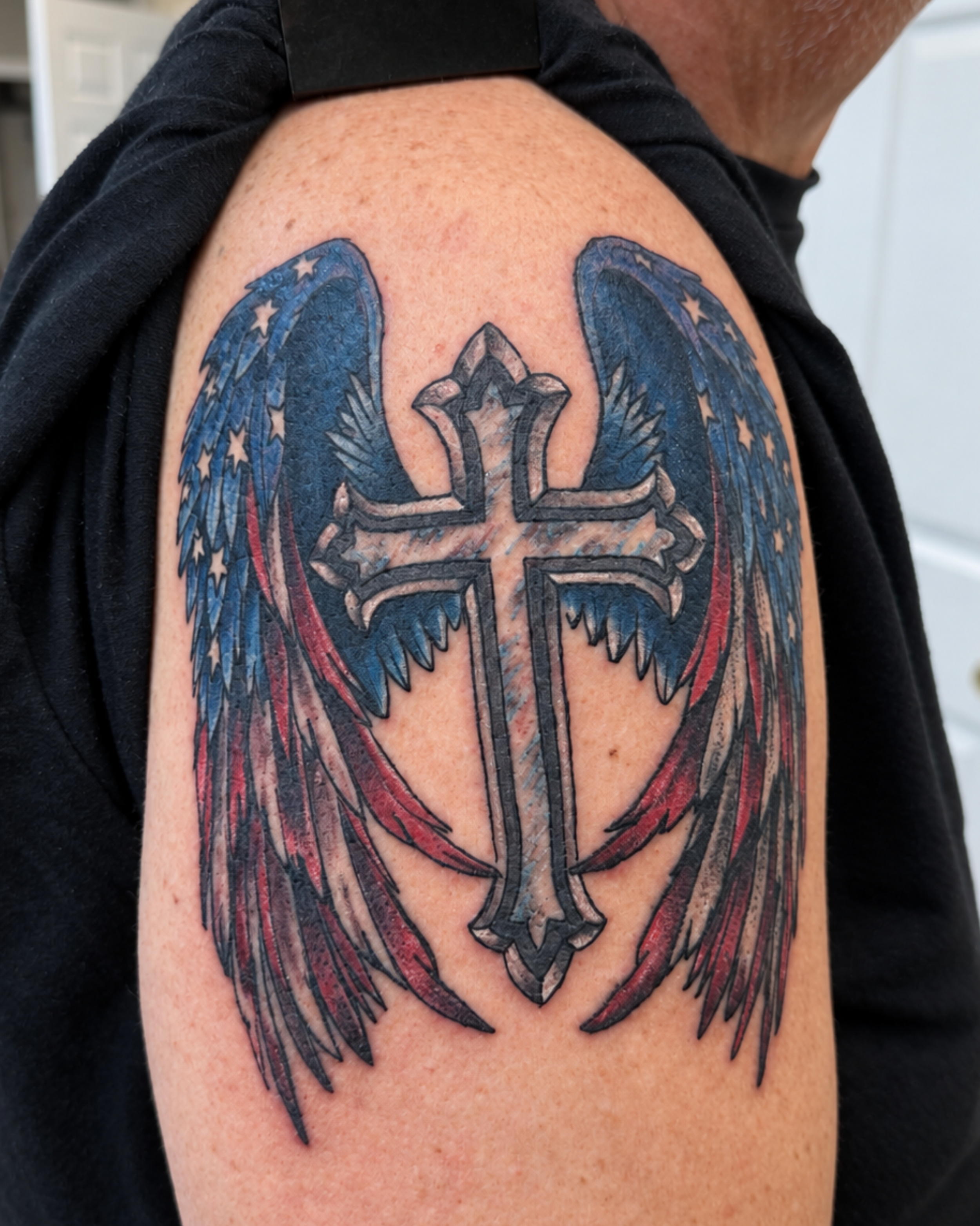 color american flag and cross tattoo 