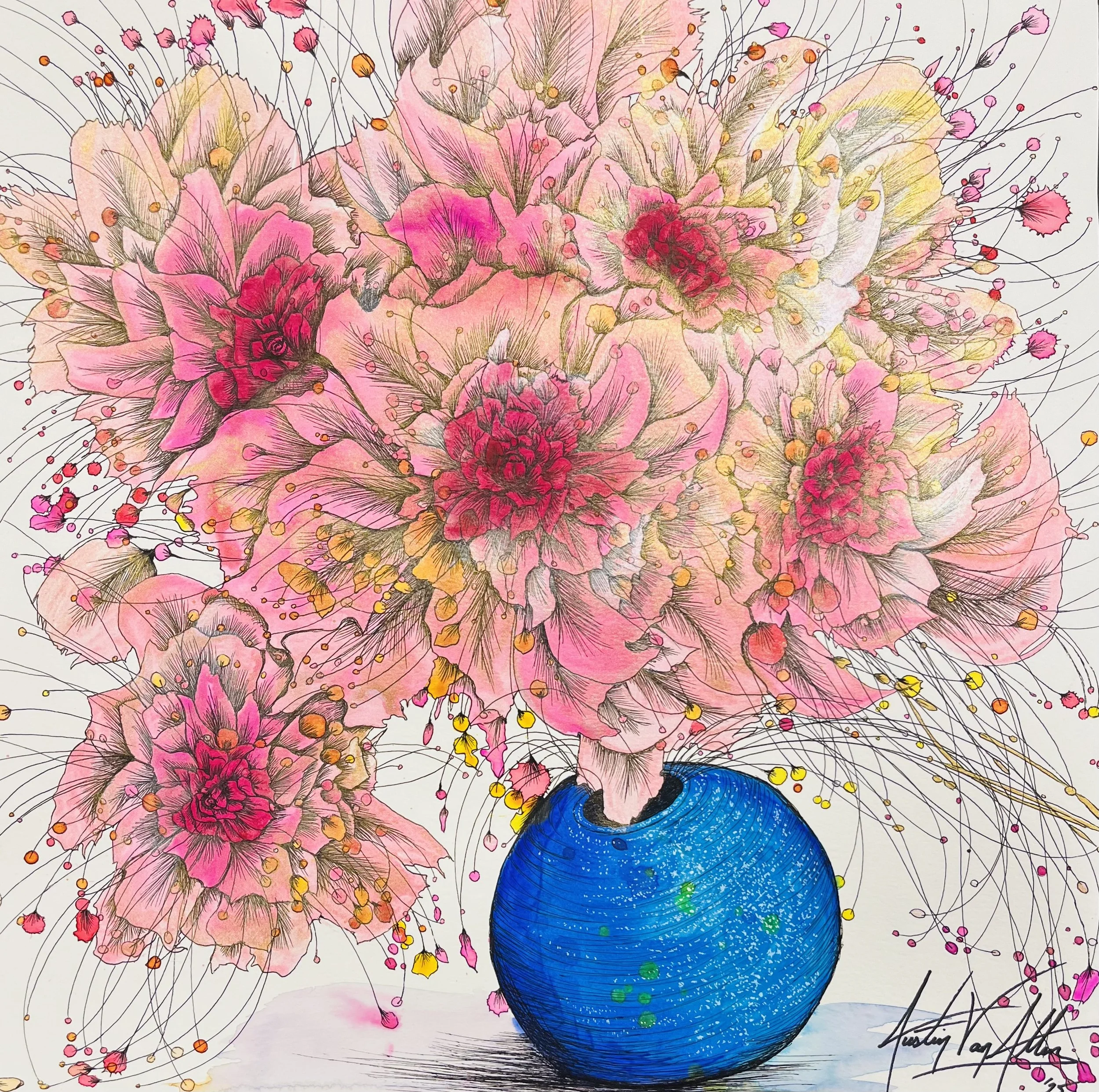Bloom. 20 x 20 in. Liquid Watercolor & Ink. 