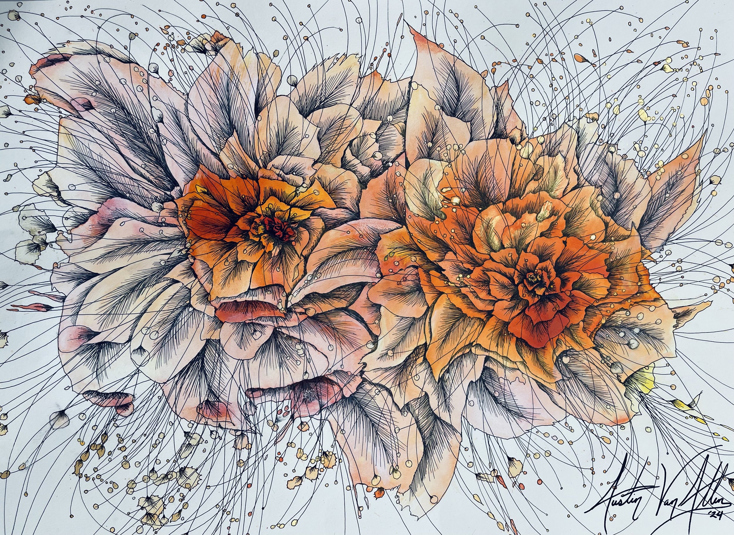A-bloom. 24 x 18 in. Liquid Watercolor and Ink. 