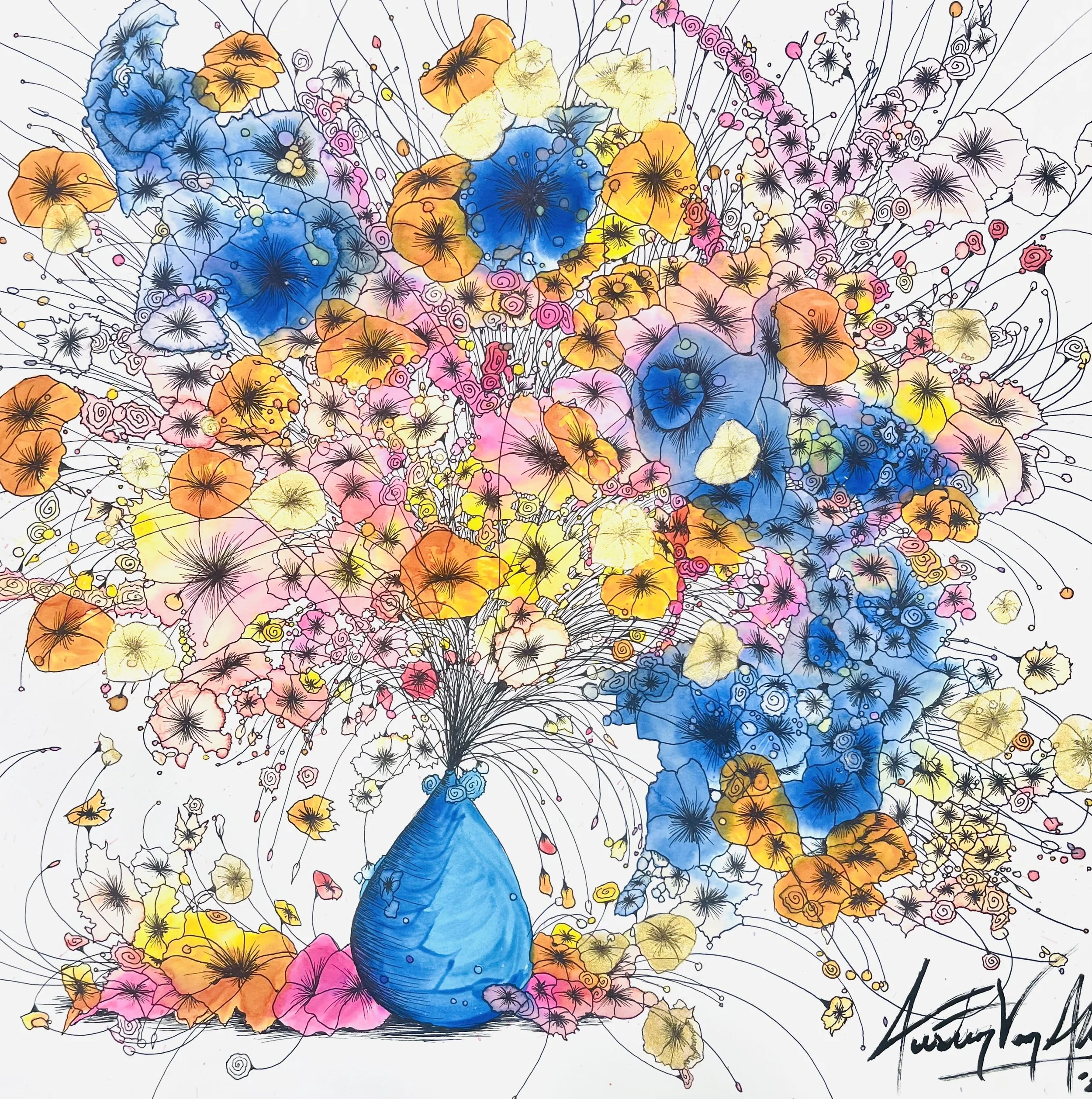 Spring. 18 x 18 in. Liquid Watercolor & Ink. 