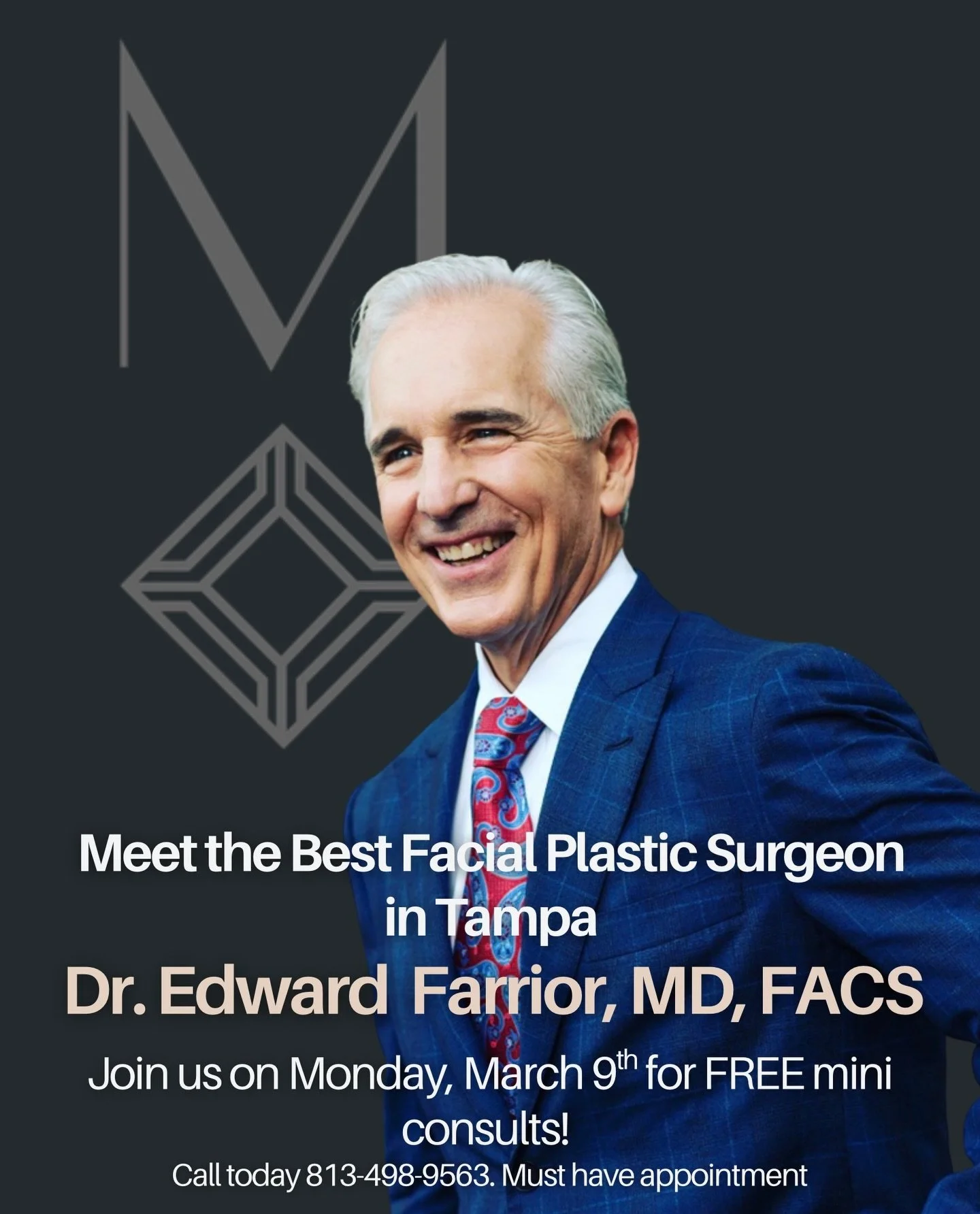 ✨SPECIAL EVENT✨

Join us Monday, March 9th for a FREE mini facial plastic surgery consultation with Dr. Farrior!

 ✔️ Complimentary mini consult 
 ✔️ One-on-one time with a facial plastic surgeon
 ✔️ Appointment required
 ✔️ Paperwork must be complet