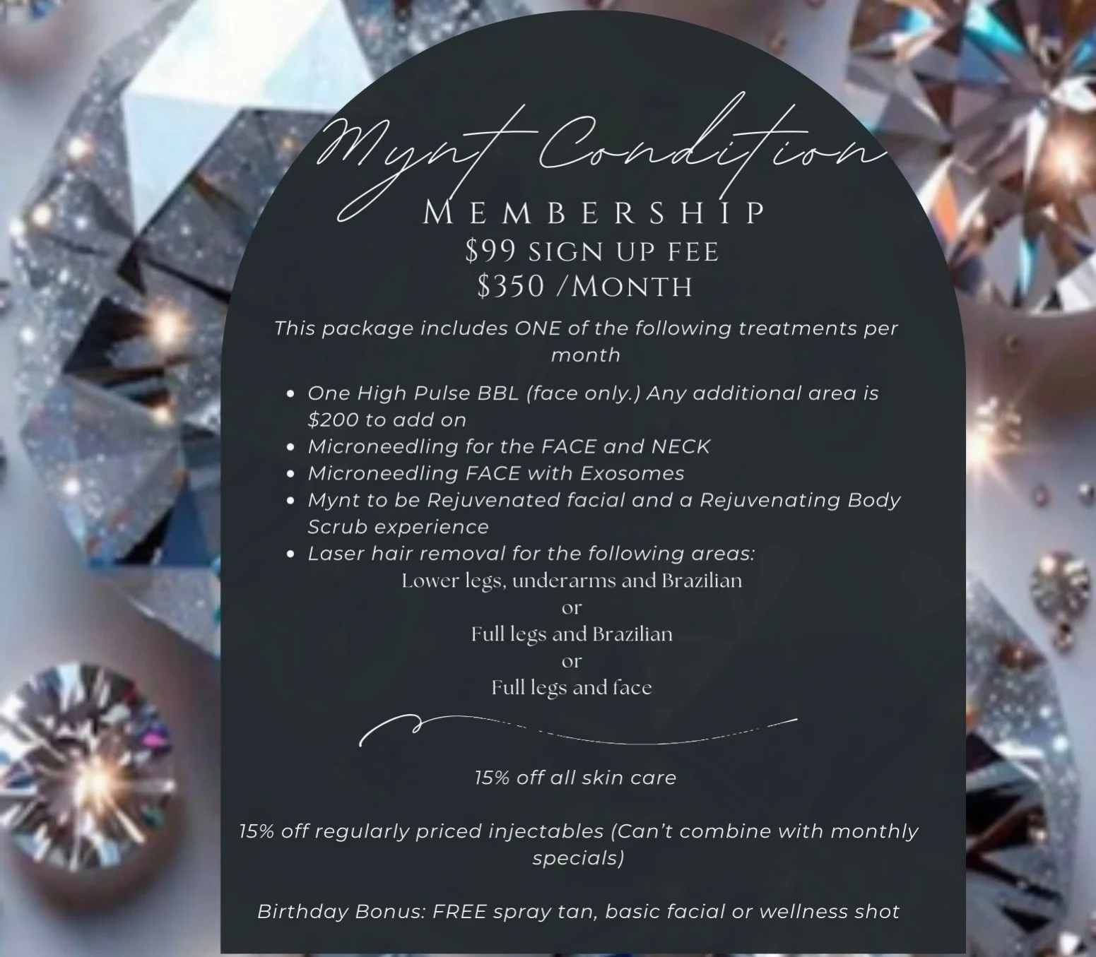✨ INTRODUCING OUR VIP MEMBERSHIP ✨

For just $99 to sign up + $350/month, you&rsquo;ll receive exclusive savings and one luxury treatment every month to keep you glowing year-round 🤍

Each month, choose ONE of the following treatments:

✨ High Pulse