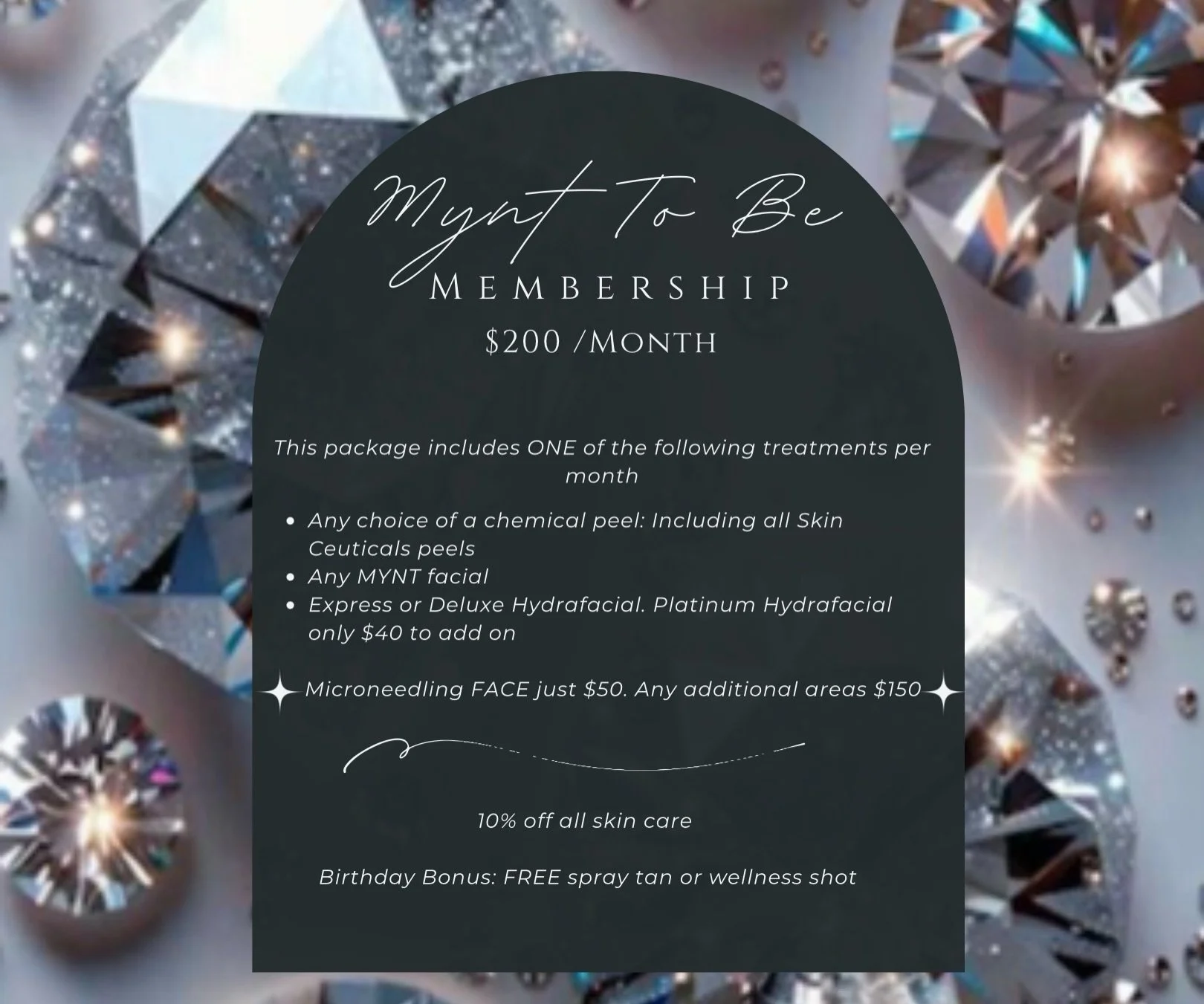 Glow smarter, not harder ✨

Join our Monthly Membership for just $200/month and choose ONE treatment every month:
&bull; Any Chemical Peel (including all SkinCeuticals peels)
&bull; Any MYNT Facial
&bull; Express or Deluxe Hydrafacial

Upgrade to a P