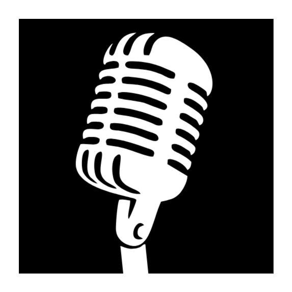 Silhouette of a vintage microphone on a black background.