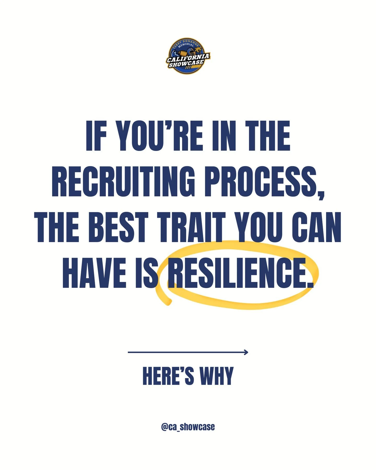 Resilience is your currency. It's your key to success. It's what recruiters remember. ⁠
⁠
Show yours at #CAshowcase2027 👇️⁠
&bull; February 20th, 2027⁠
&bull; Great Park of Irvine⁠
&bull; FREE to all participants⁠
&bull; 50+ D2, D3, NAIA colleges⁠
&