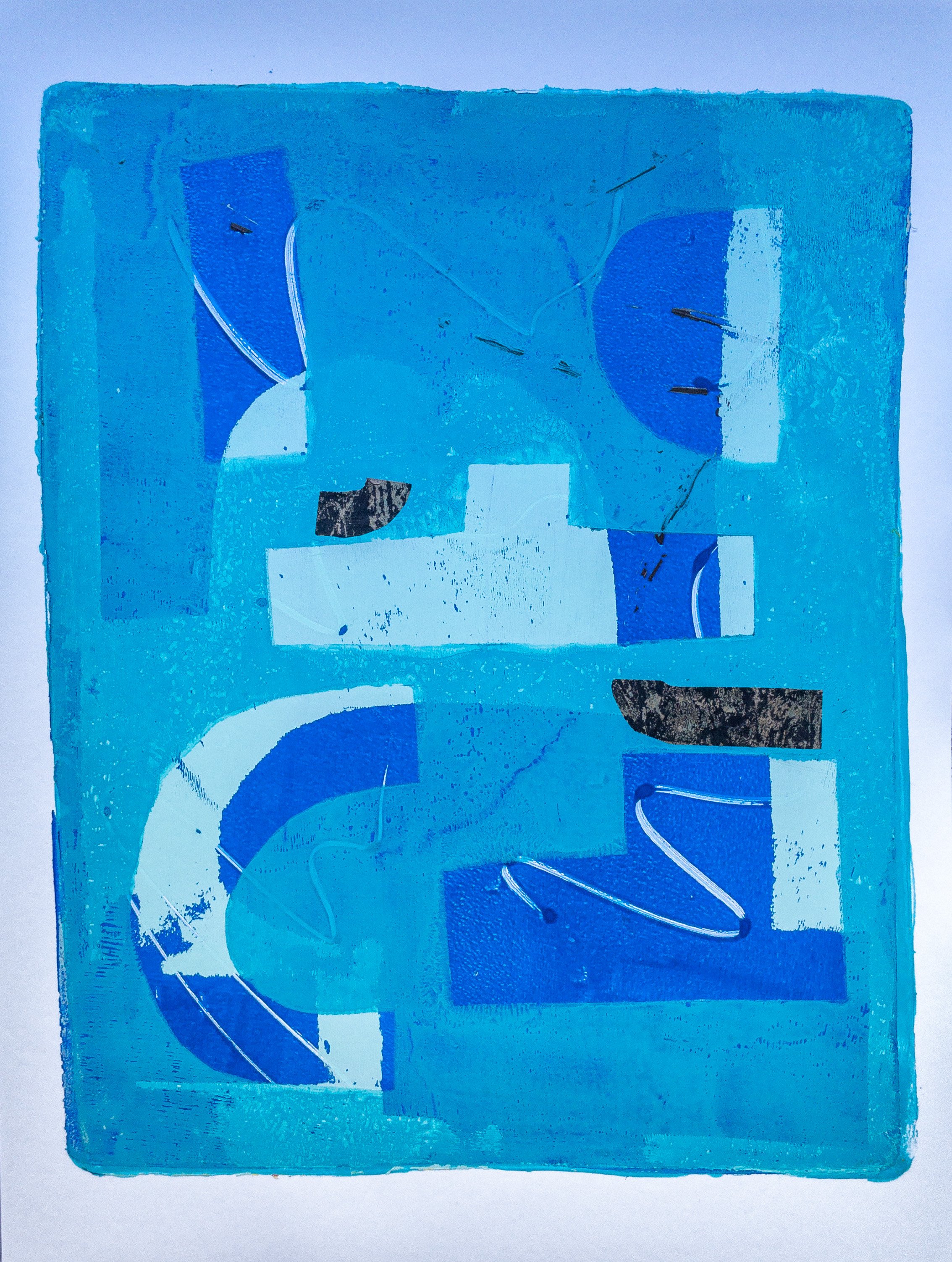 Abstract Alphabet: Blue J | Acrylic and Collage on Paper | 9" x 12"