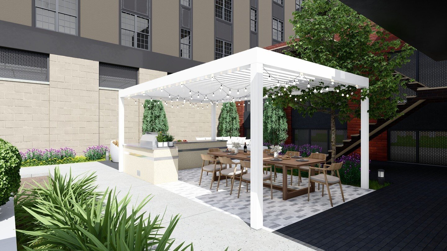 No matter the time of day, our amenities are perfect for all of your wants and desires. Who else would love to hang out with some friends in this space? 🙋&zwj;♀️⁠
⁠
Aside from this amazing outdoor patio &amp; grilling area, we also offer a resort-st