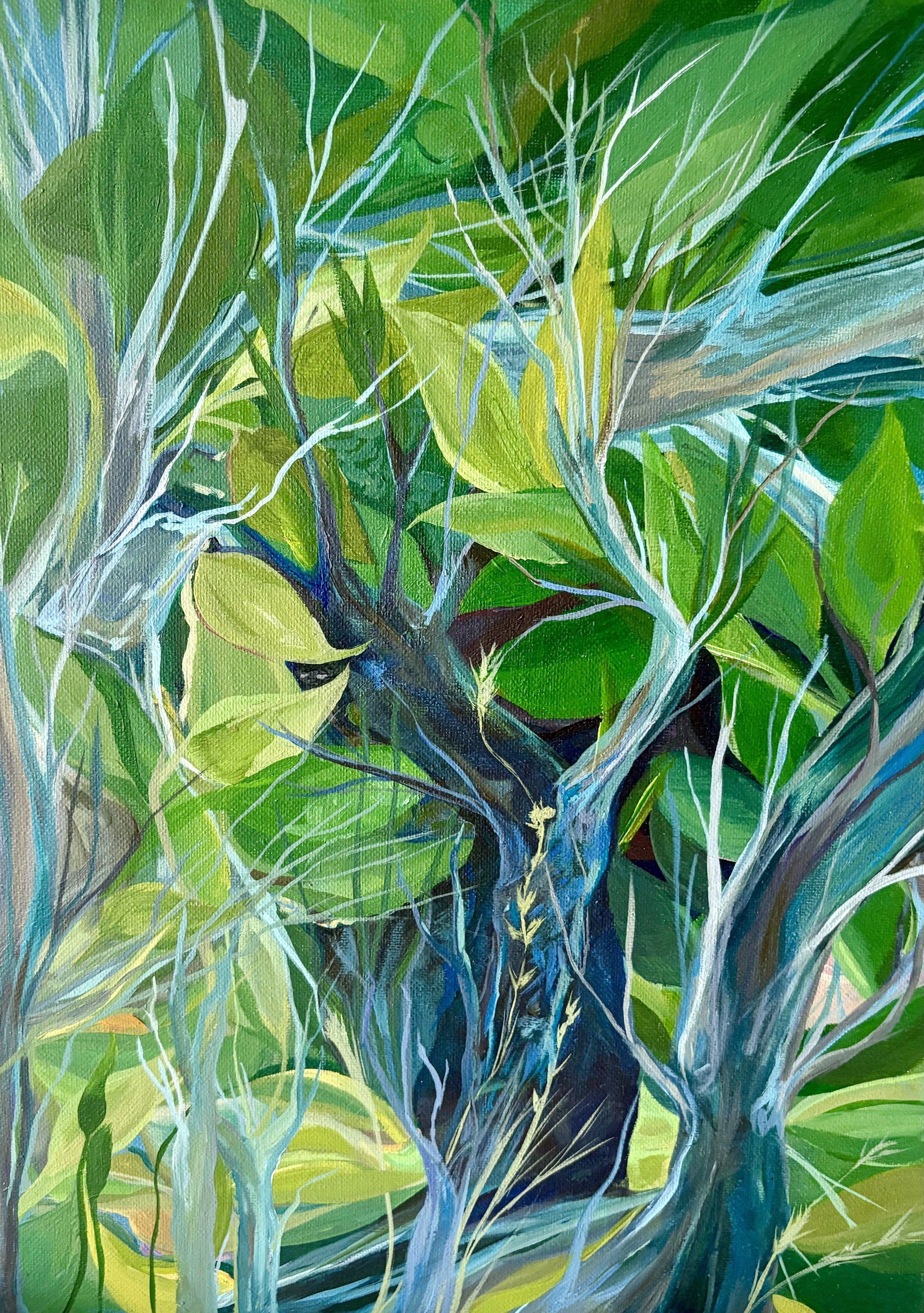 Acrylic Painting, 12x14, "Through The Hedges" 