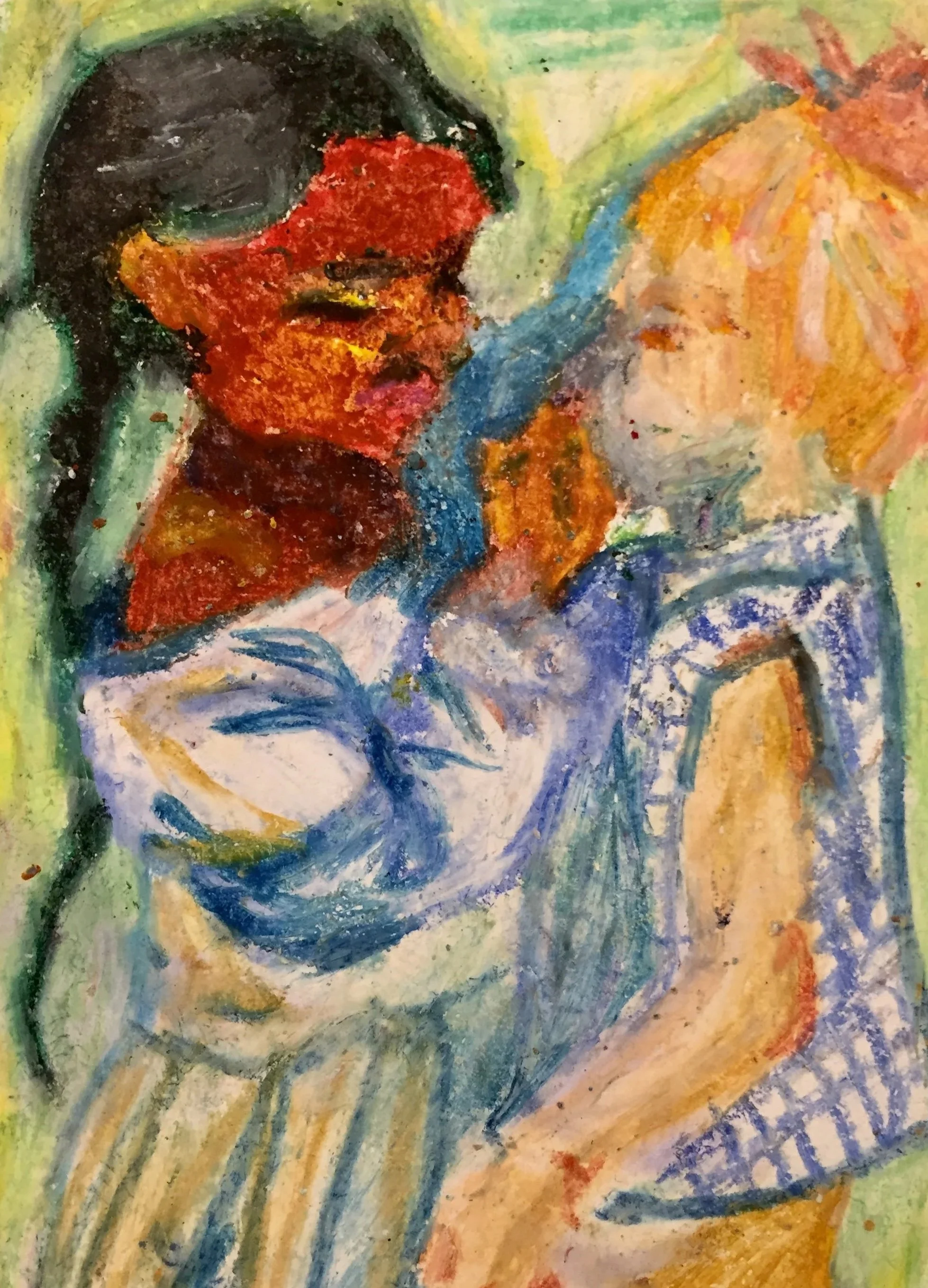 Oil Pastels, Sketchbook, "Friendship Across Borders", reference image 