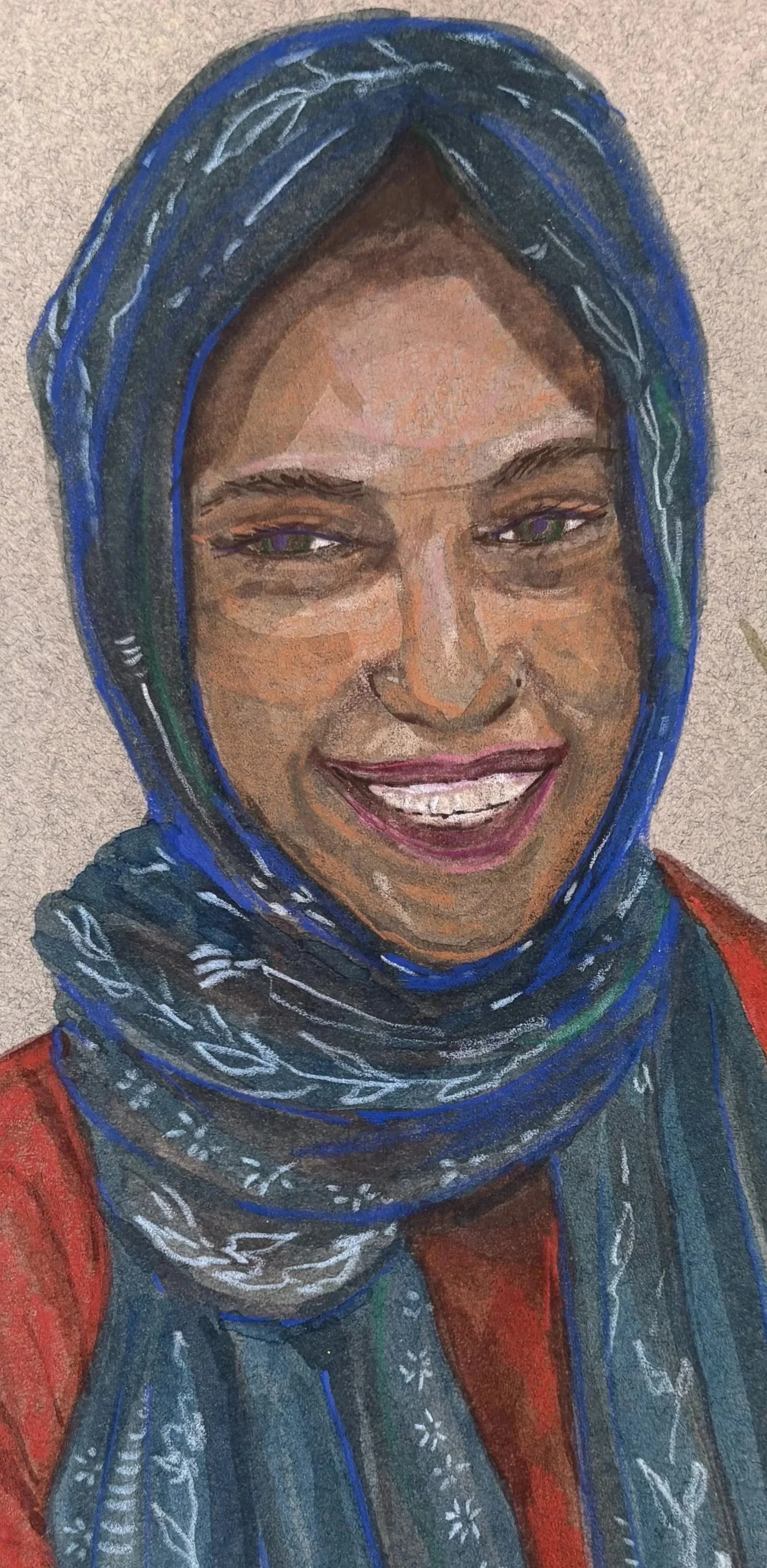 Mixed Media on Recycled Paper, Person Study from Reference Photo, "Fatima"