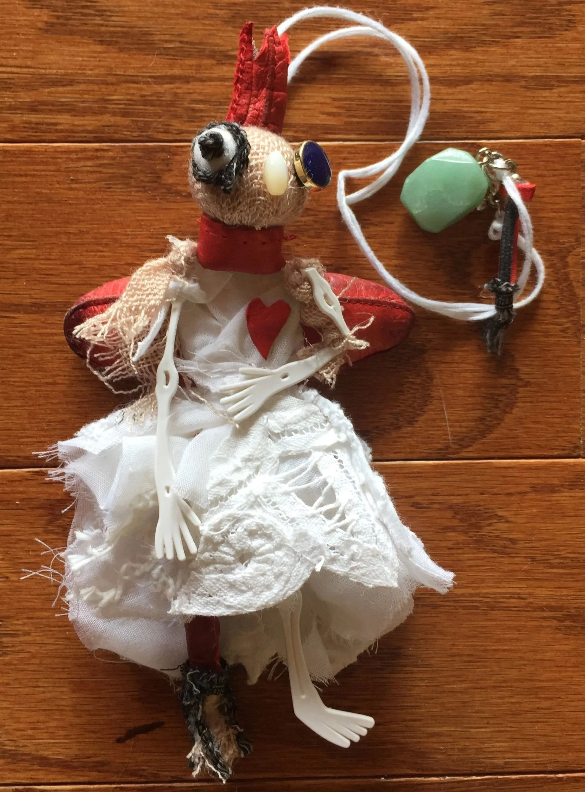 Recycled Key Chain, Found Objects & Textiles, "Unhinged Chicken Doll" , I've worked on a series of healing dolls for grief and loss work as well as play and exploration