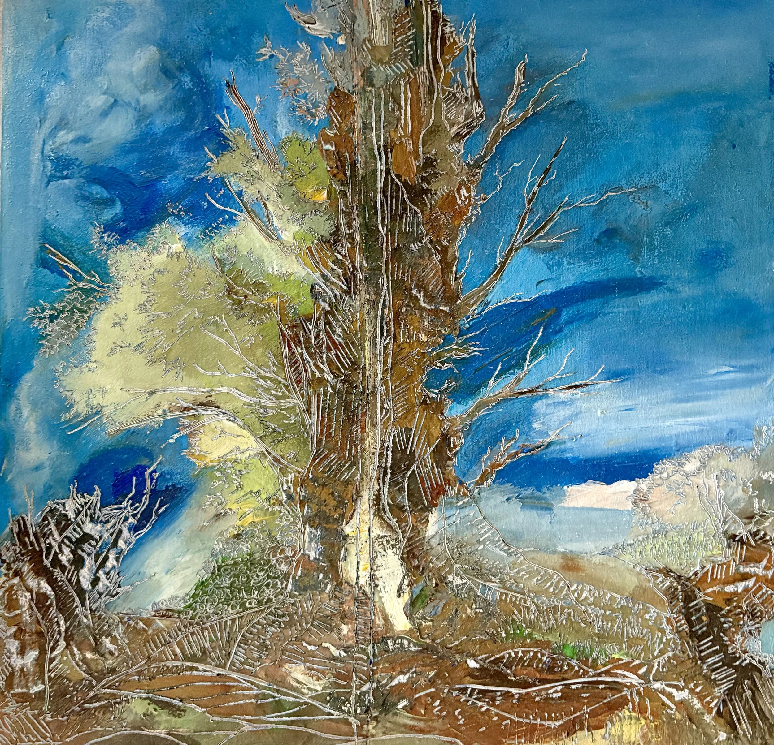 Acrylic on Wood, 12x12, "Renewal", this piece had a large crack in the center and was recreated around its imperfection