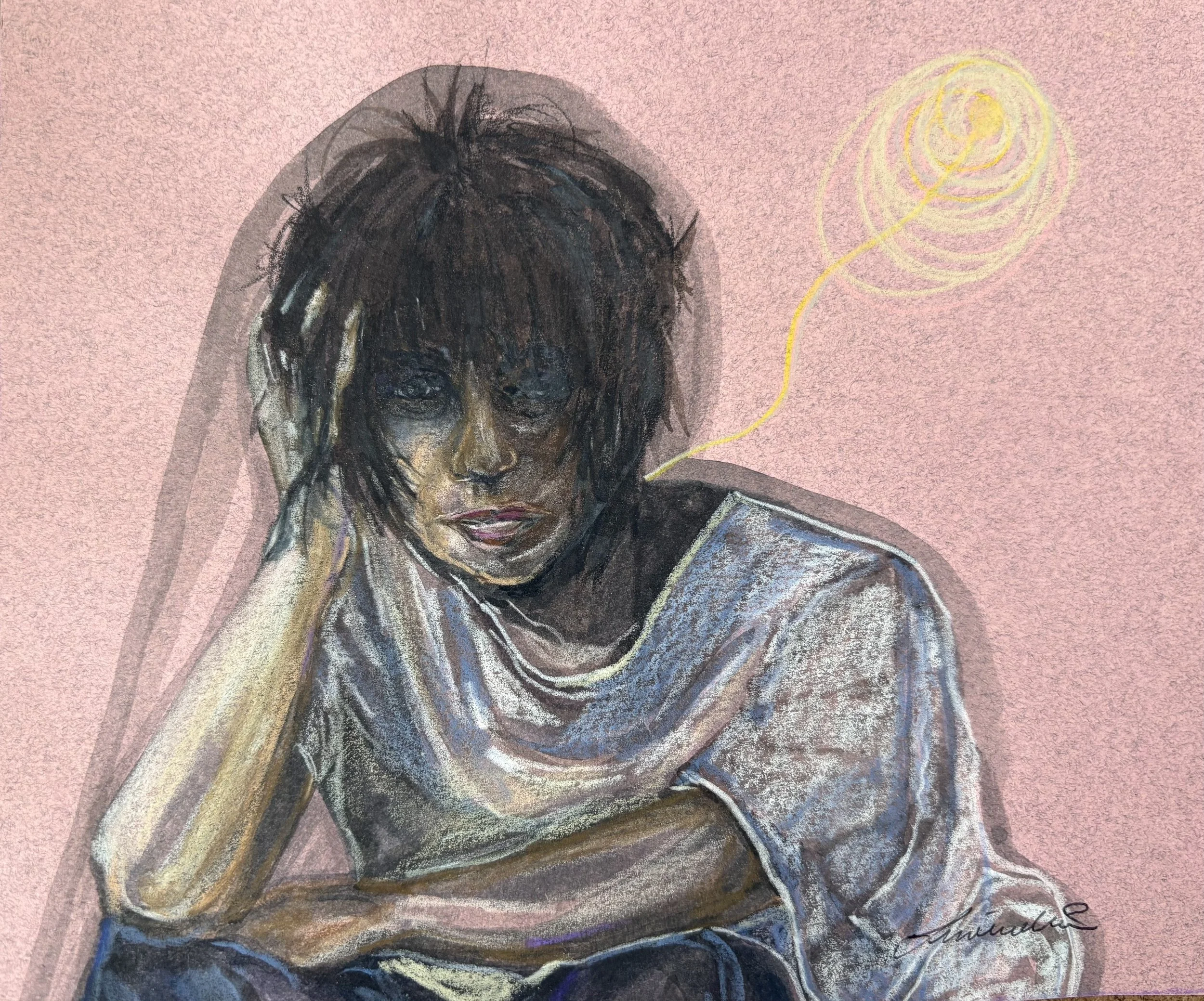 Colored Pencil and Watercolors on Recycled Paper, "Grief Fog" 