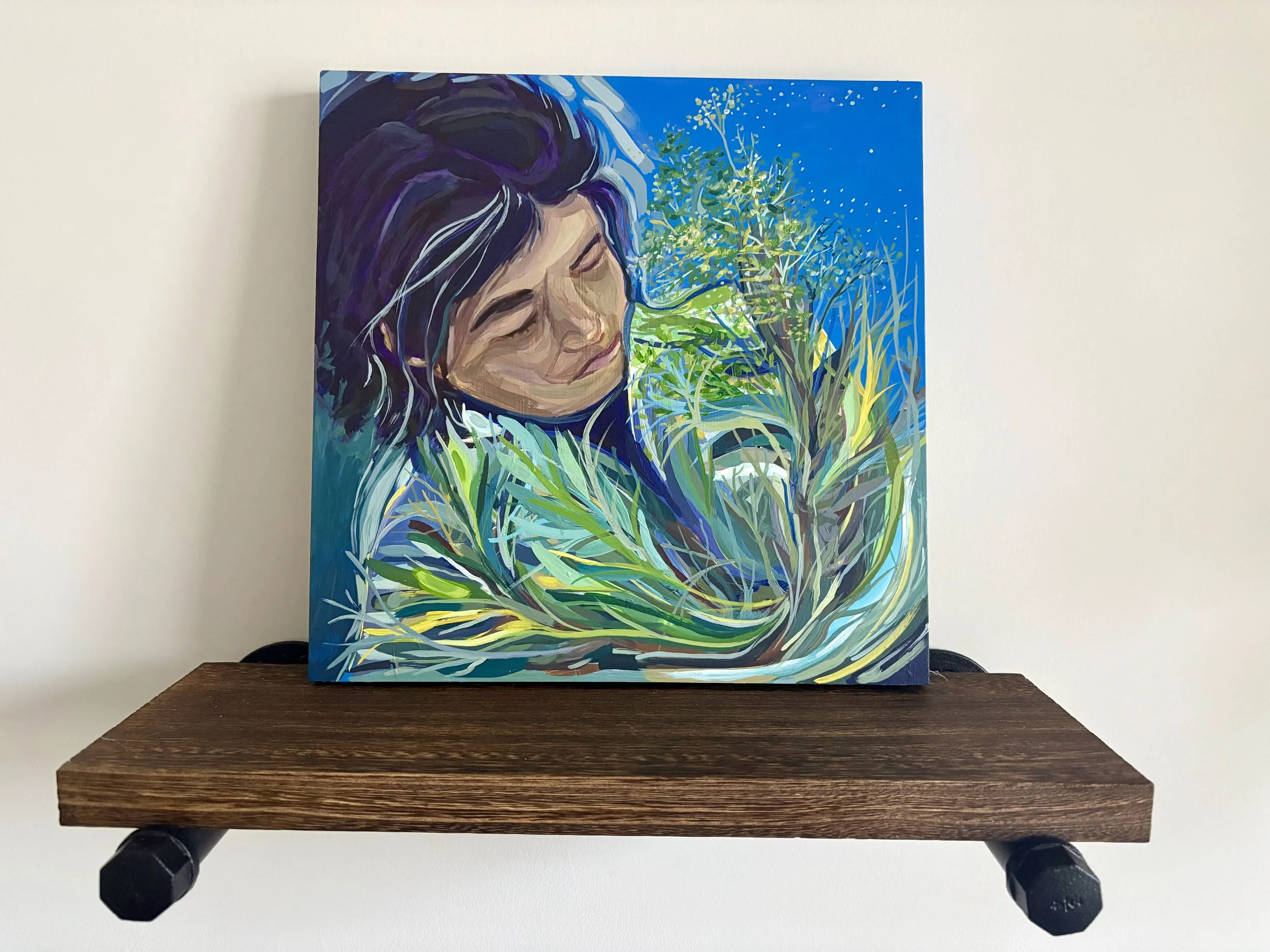 2026, "Quiet Growth", 12x12 Acrylic on Wood Canvas - Shelf Scale Reference