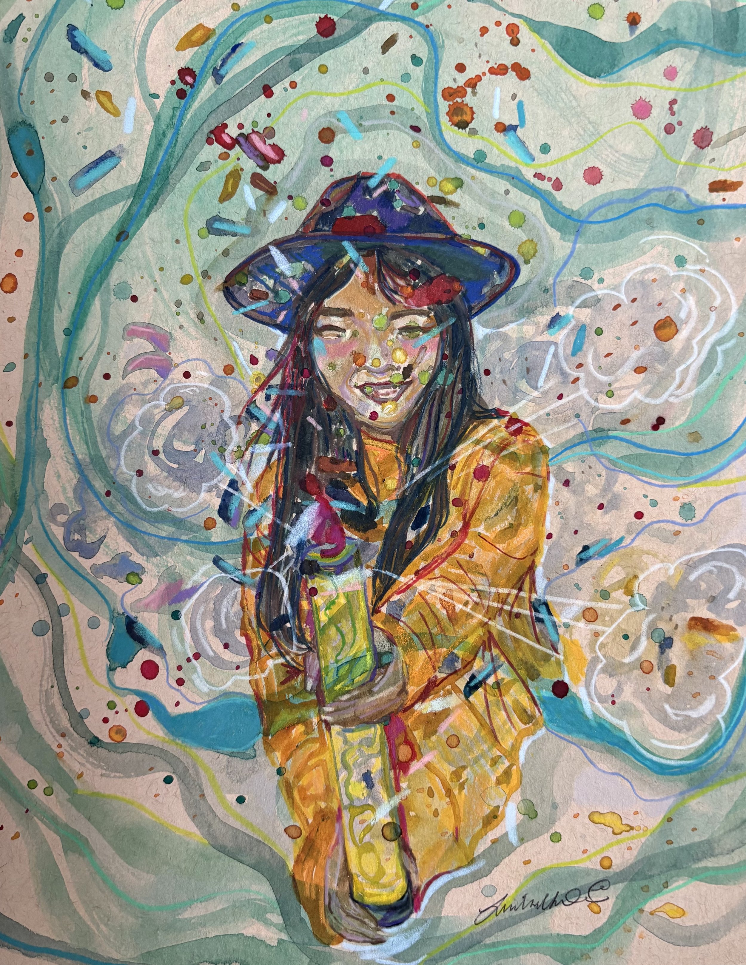 Mixed Media on Toned Paper, 8x12, "Celebration"