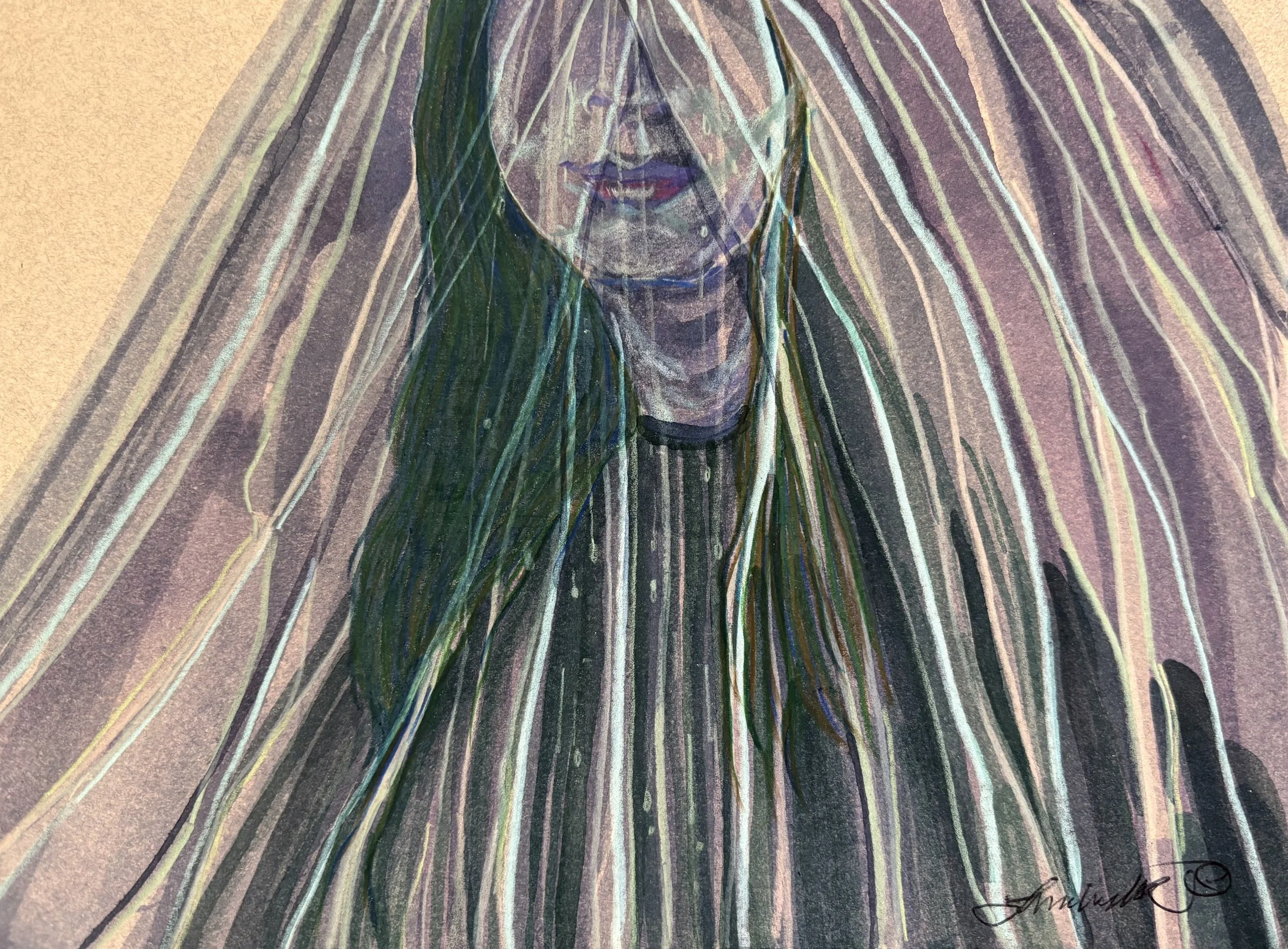 Watercolor, Marker, and Ink on Recycled Paper, "Loss Is a Woman" 