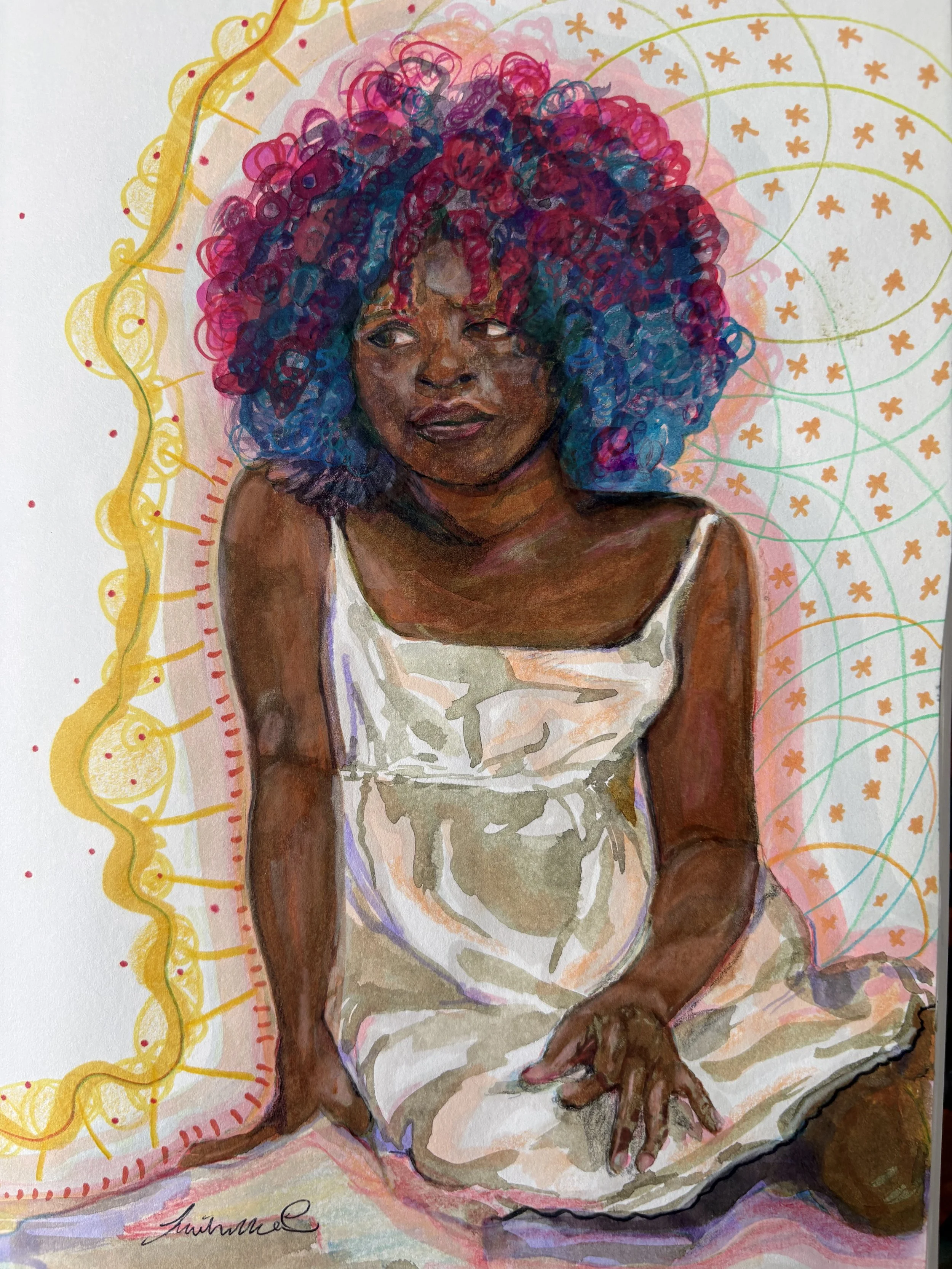 Drawing: Markers, Colored Pencil, and Watercolors, Sketchbook study, "Wondering", National Geographic reference image 