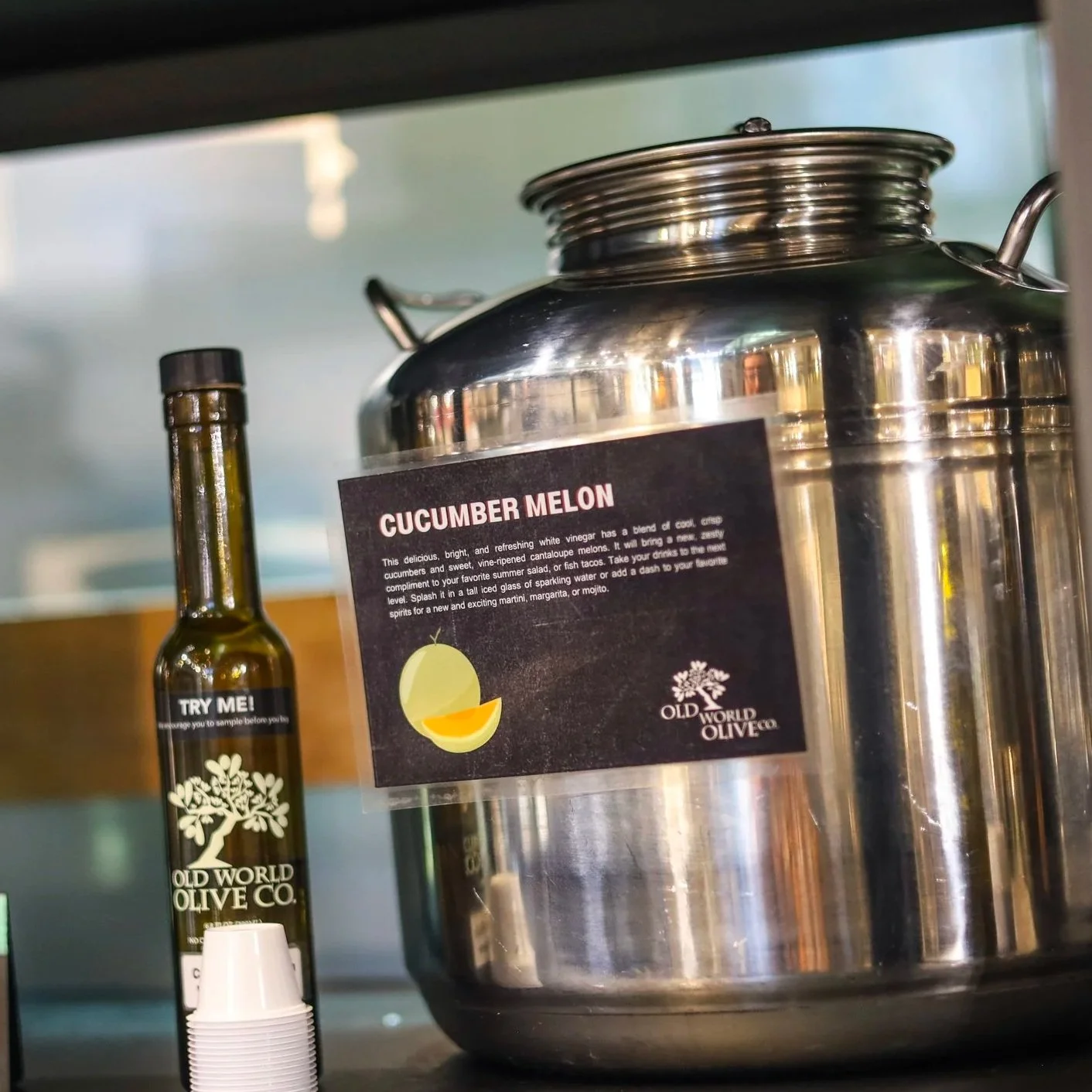 A container of balsamic vinegar.