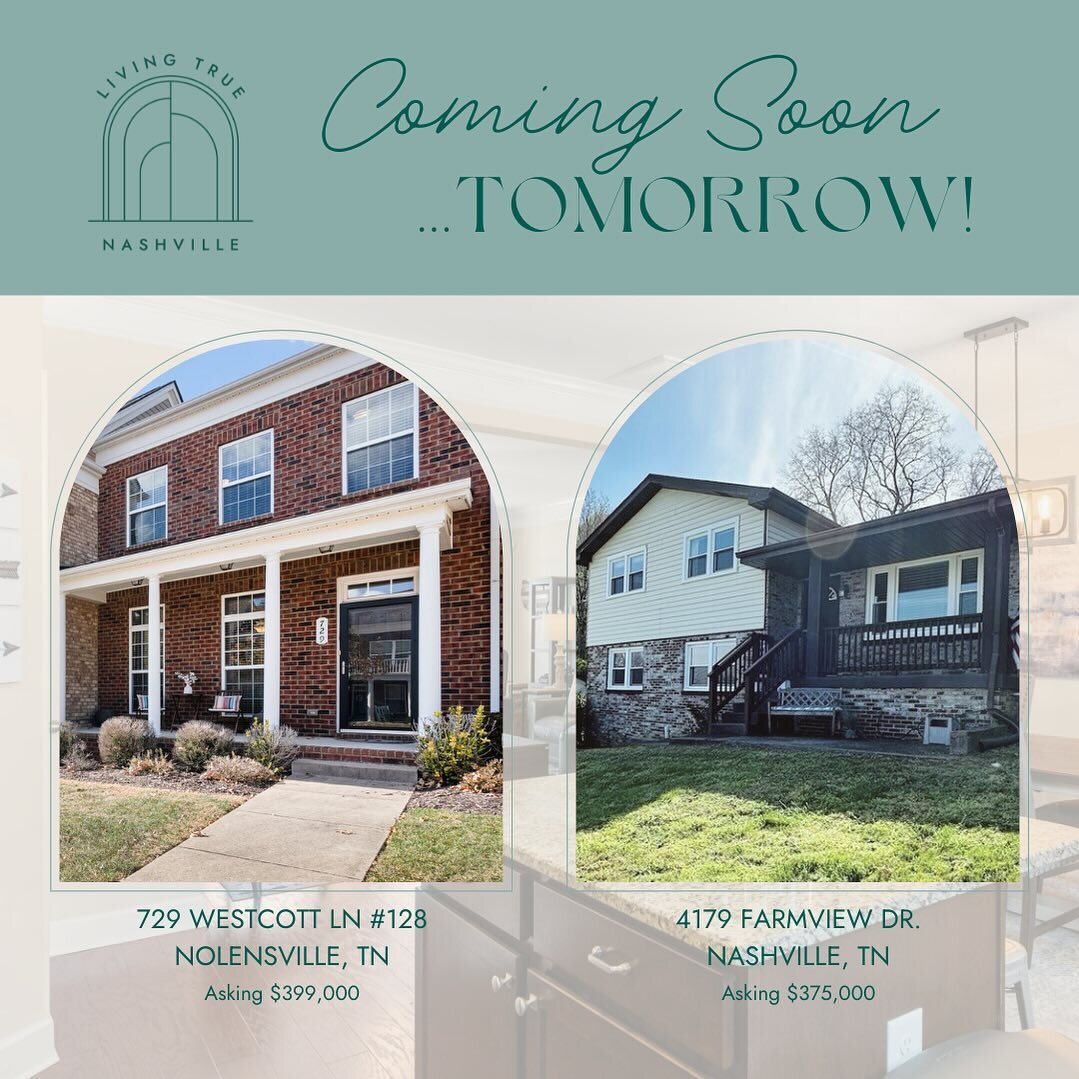 We&rsquo;ve got two exclusive listings coming your way tomorrow! And both are listing under $400k. 🤯

🏡 729 Westcott Ln #129 - Nolensville
A newer construction townhome with covered parking and private back patio. Conveniently located between Lenno