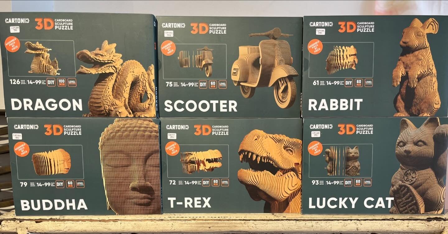 These 3d puzzles are so cool! You can even paint them after assembling and use them as decor! #3dpuzzles #cardboardart #makeyourowndecor #shoplocal #theresnoplacelikehome #downtowndurango #durango #colorado