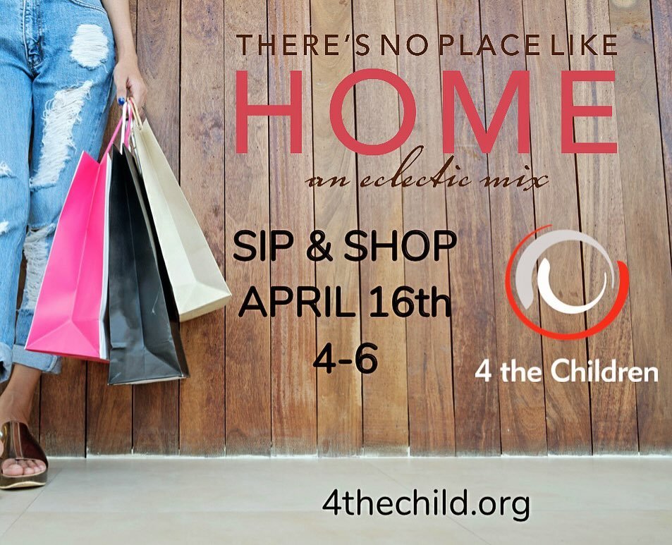 Join us tomorrow for our Sip &amp; Shop event that benefits 4 The Children!! There will be hors d&rsquo;oeuvres and beverages from 4-6 p.m to enjoy while shopping, and part of the proceeds from purchases will be donated to support the work they do fo