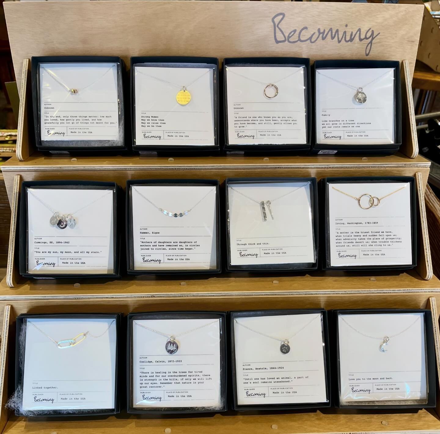 Becoming Jewelry is our latest new jewelry line! They make a wonderful gift, with some great options for Mother&rsquo;s Day! Hurry in, they are selling fast!
