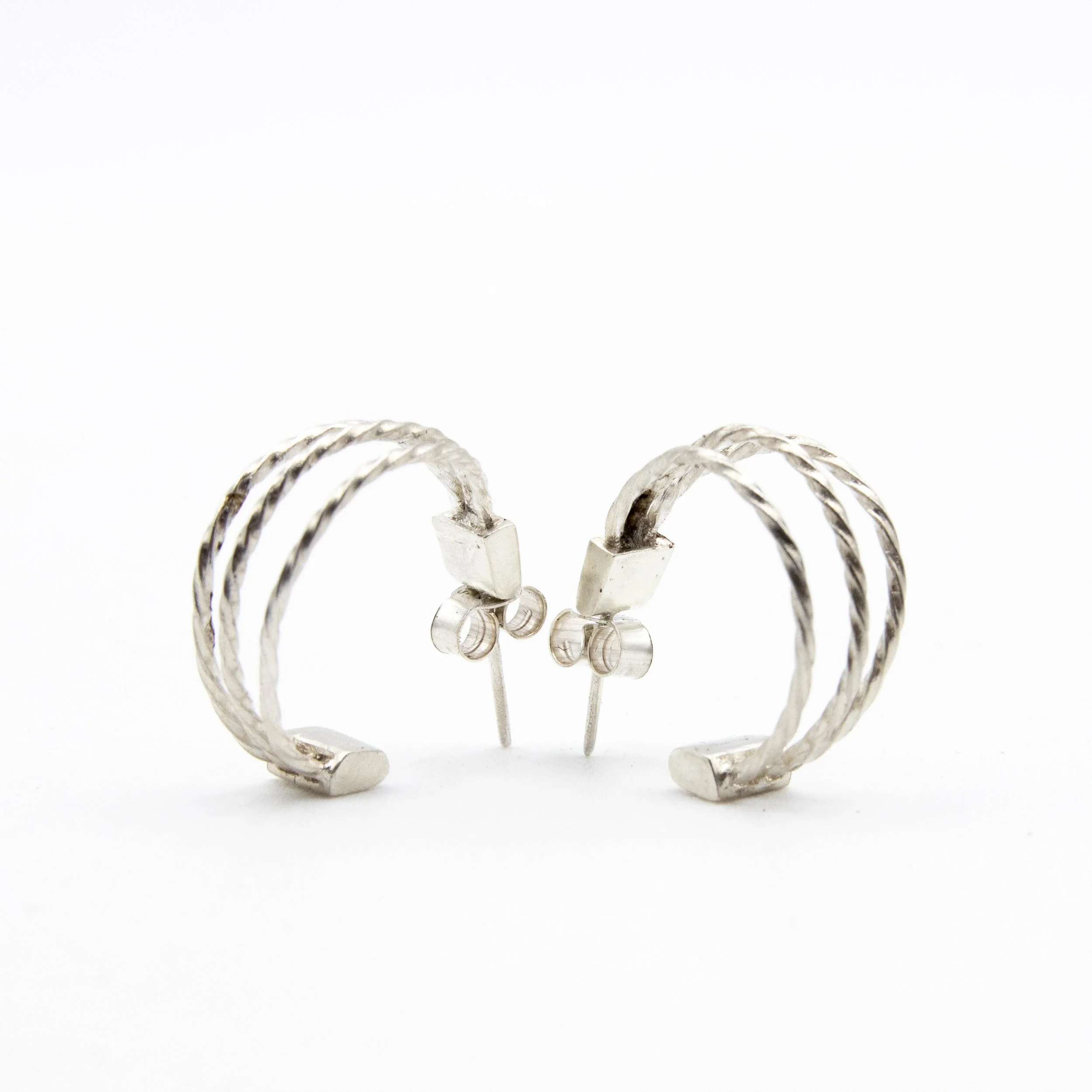 Twisted silver hoops