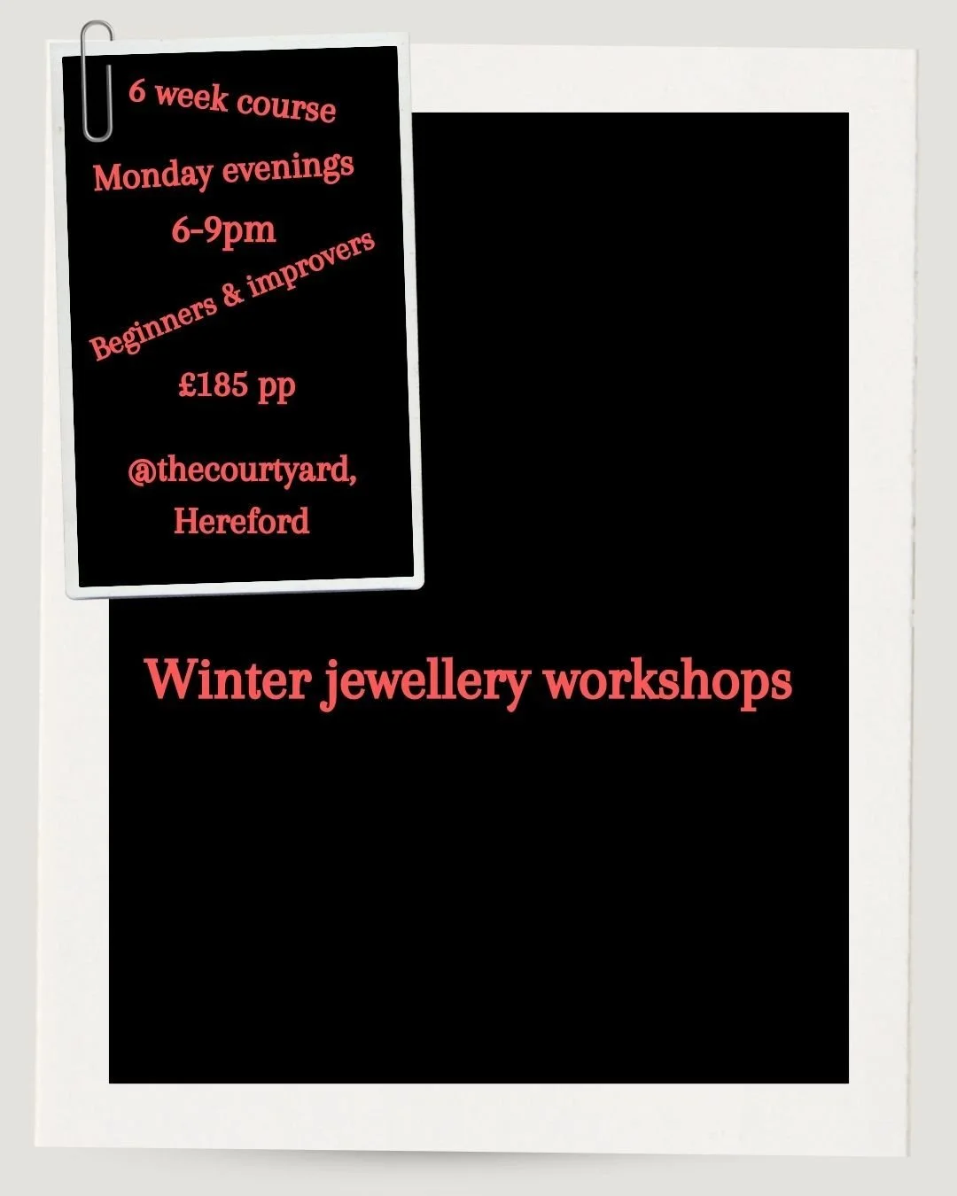 🌝 6 week jewellery workshops starts 12th January...only 1 space left!!

🌛Following 6 week course starts 23rd February 

🌜&pound;185pp

🌚 Held @Alloy's incrediable fully functioning jewellery workshop within @courtyard_arts , Hereford

🌕Silver is