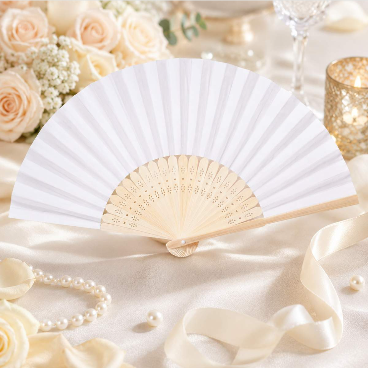White Folding Hand Fan Wedding Favor
