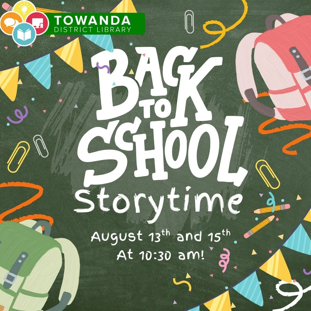 It's that time of year again! Join us this Wednesday and Friday at 10:30 am for a Back-to-School Storytime!
Whether it's their first time going to school or their 3rd time around the block, this Storytime is sure to entertain!
We will read stories,