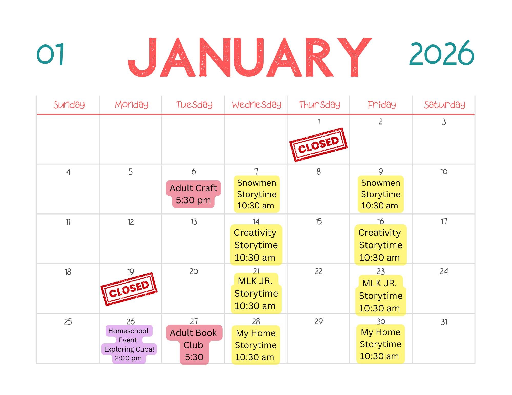 Fun times for the month of January here at the library!