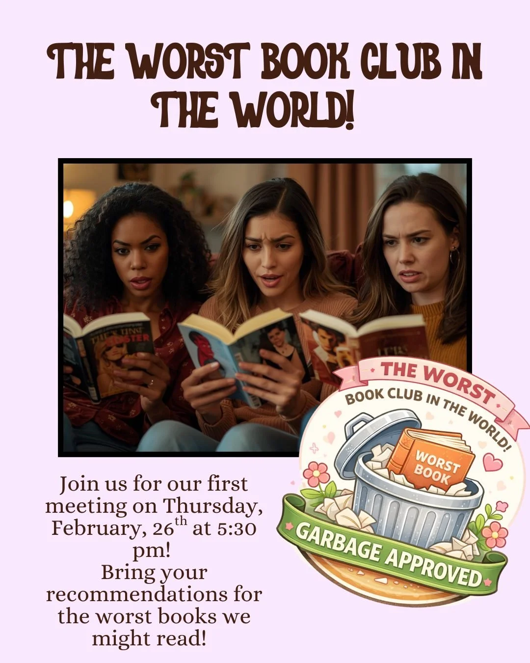 🚨📚✨ NEW BOOK CLUB ALERT ✨📚🚨

But make it&hellip; bad. 😈

If you&rsquo;ve ever said:
💬 &ldquo;That book was TRASH.&rdquo;
💬 &ldquo;I will NEVER get that time back.&rdquo;
💬 &ldquo;I need to talk about this with someone immediately.&rdquo;

The