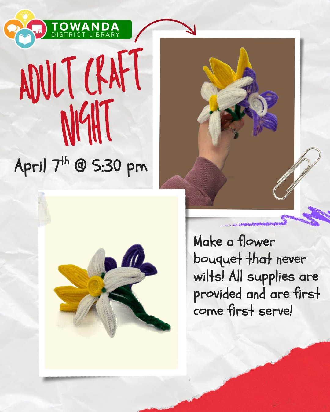 April Adult Craft: Make a Flower Bouquet 4/7/26 at 5:30