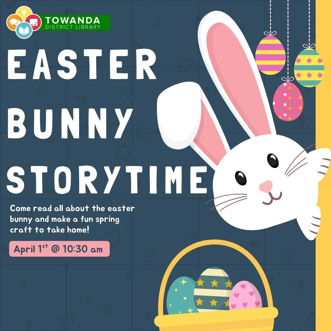 🐰🌸 Easter Bunny Storytime! 🌸🐰

Hop on over to the Towanda District Library for a fun and festive Easter Bunny Storytime! We&rsquo;ll read cheerful stories all about the Easter Bunny and create a cute spring craft to take home. 🐣🎨

📅 April 1st
