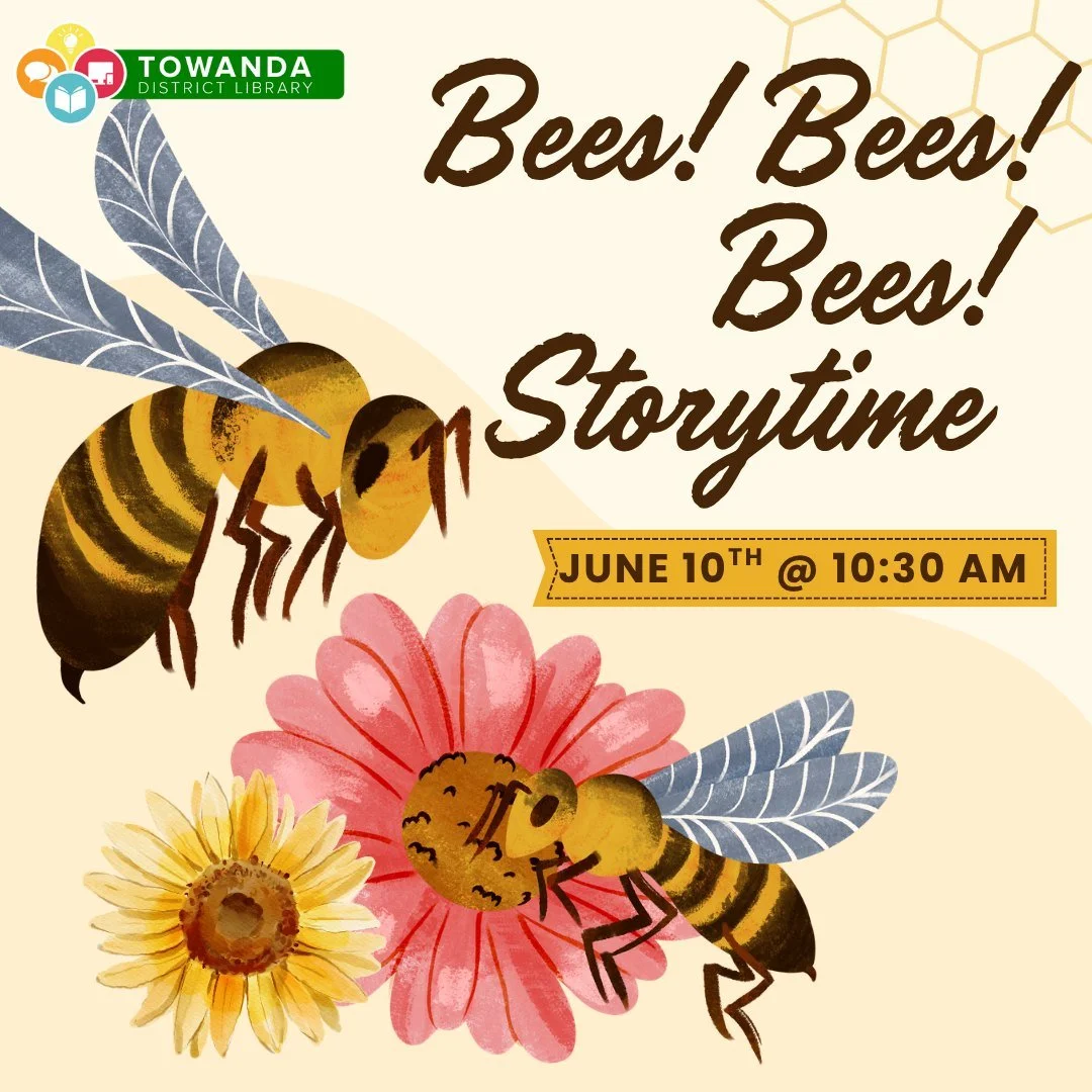 🐝📚 Bees! Bees! Bees! Storytime 🌸

Join us on Wednesday, June 10th at 10:30 AM for a buzzing good time at Storytime! We'll share bee-themed stories, songs, and activities perfect for young children and their caregivers.

Come learn about these amaz